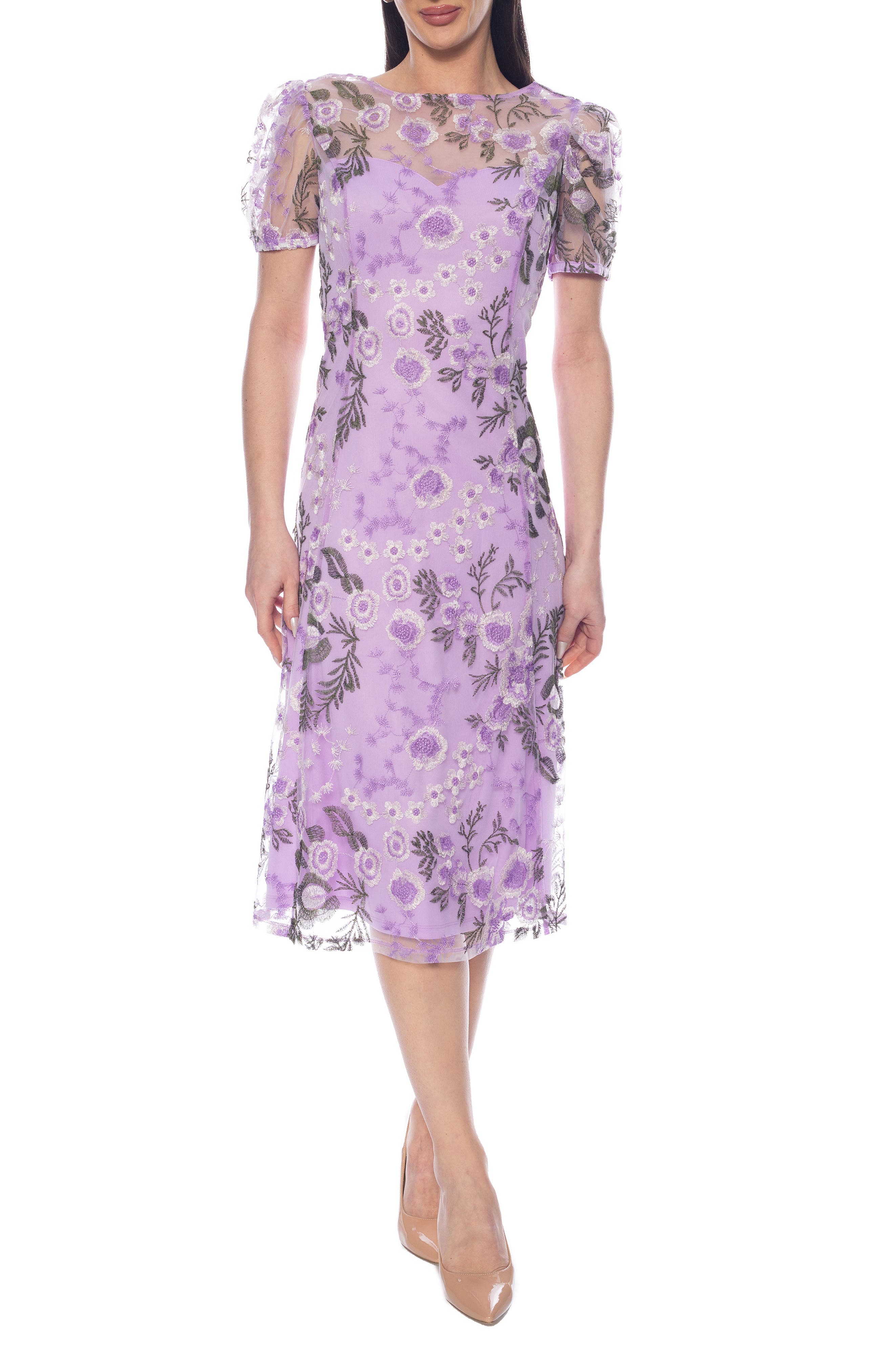 Floral Embroidered Short Sleeve Midi Dress - image 1
