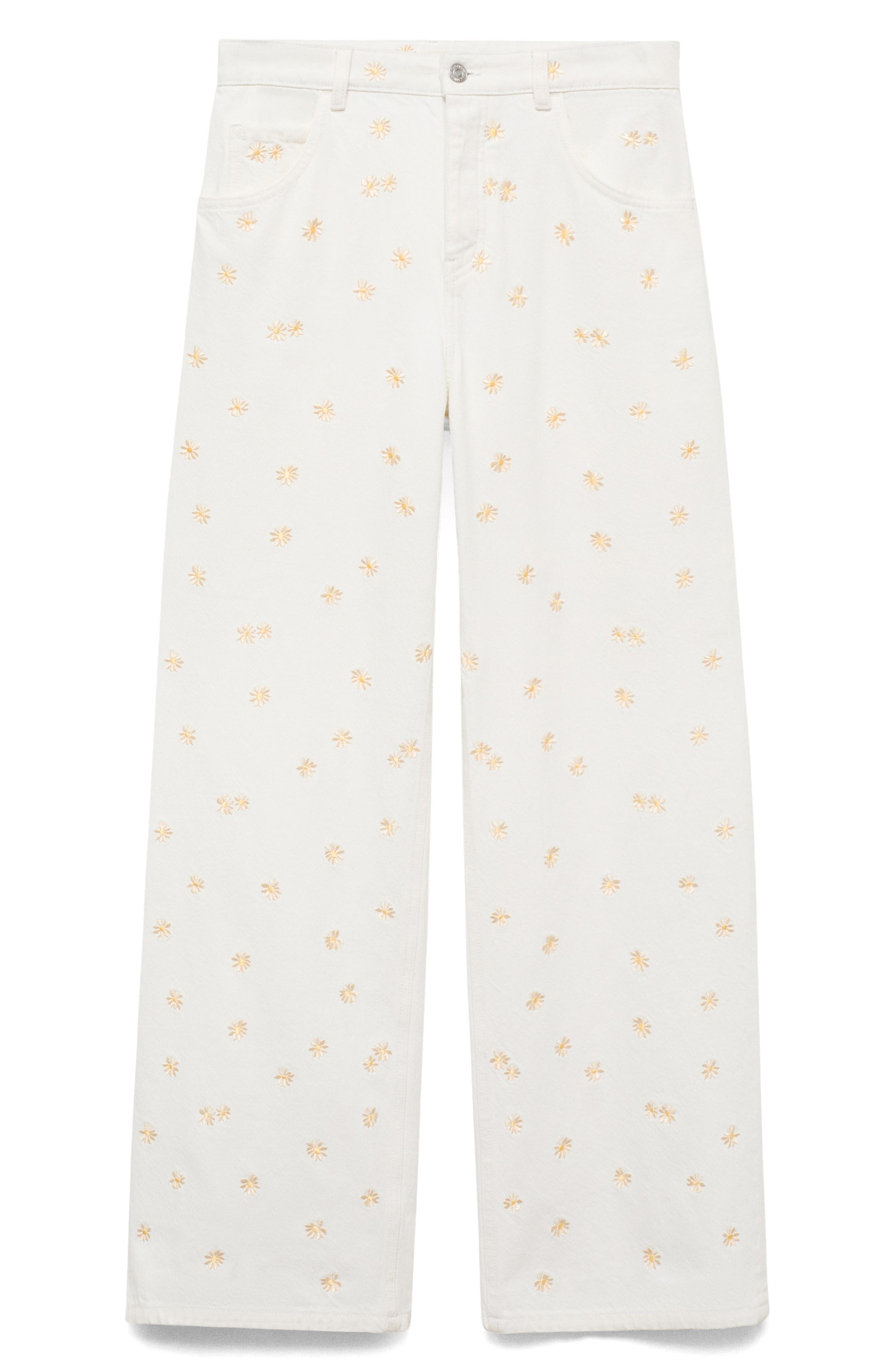 Flower Embroidered Wide Leg Jeans - image 1