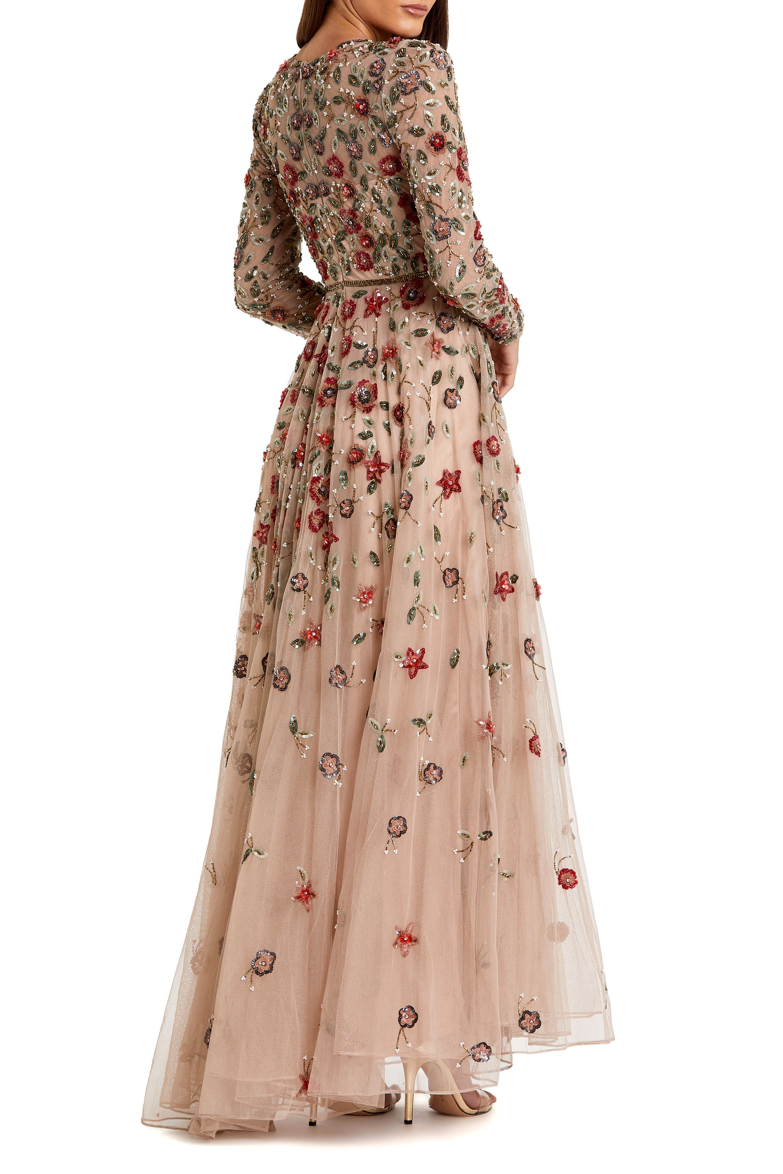 Petite Embellished High Neck Long Sleeve A-Line Gown - image 4