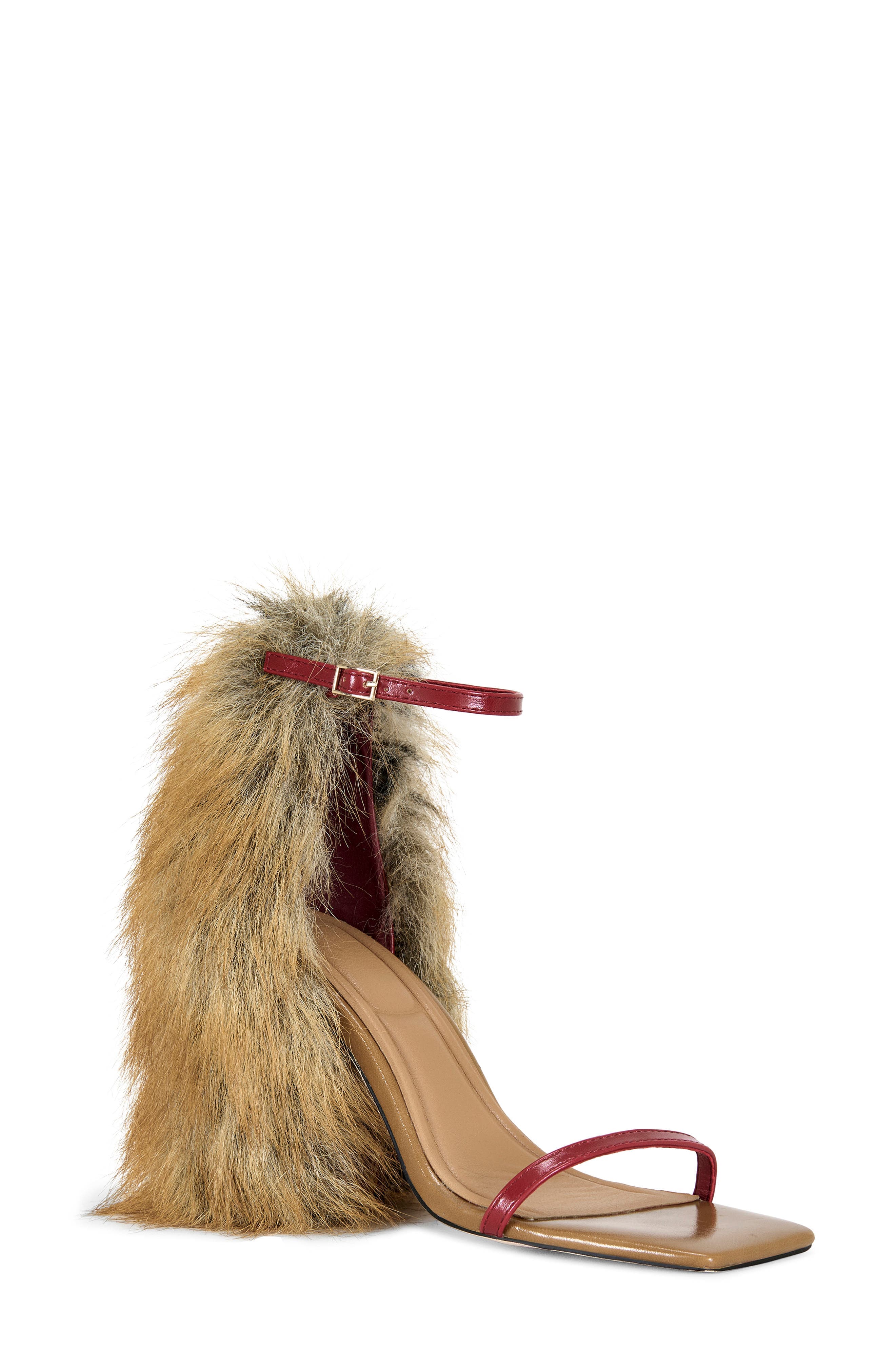 Arette Faux Fur Block Heel Sandal