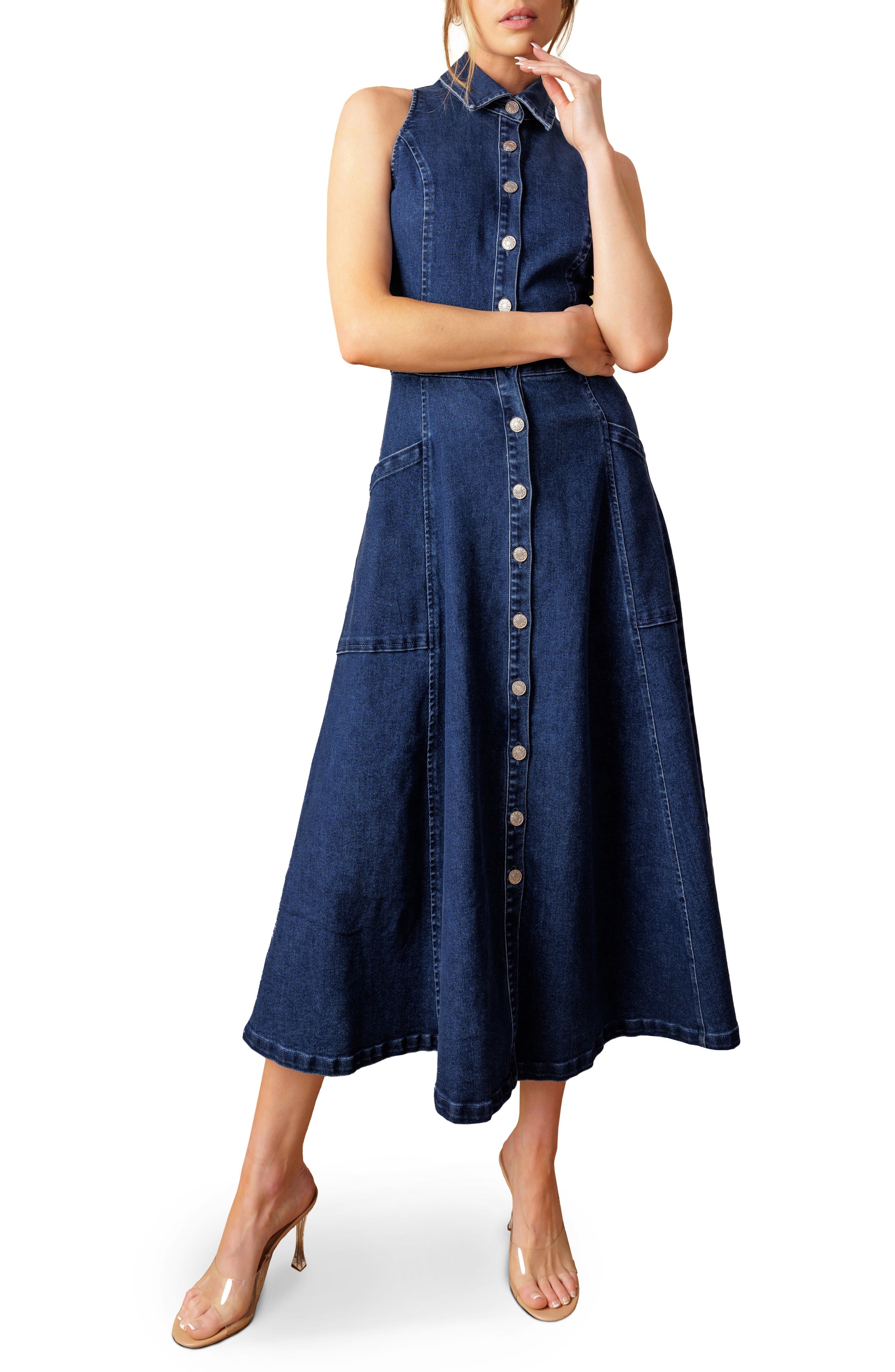 Sleeveless Denim Maxi Shirtdress - image 1