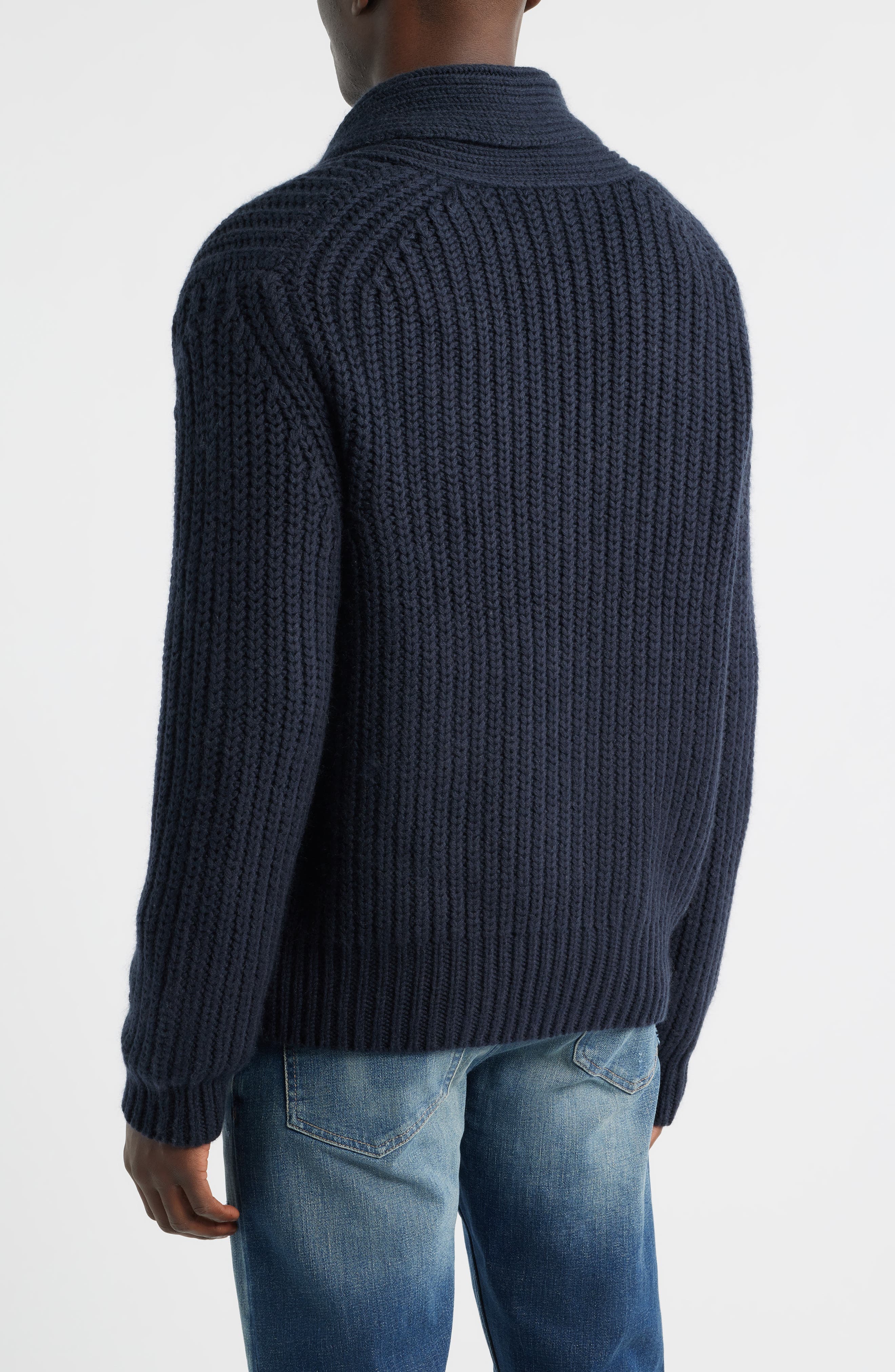 Horace Shawl Collar Ribbed Wool & Cashmere Cardigan - image 2
