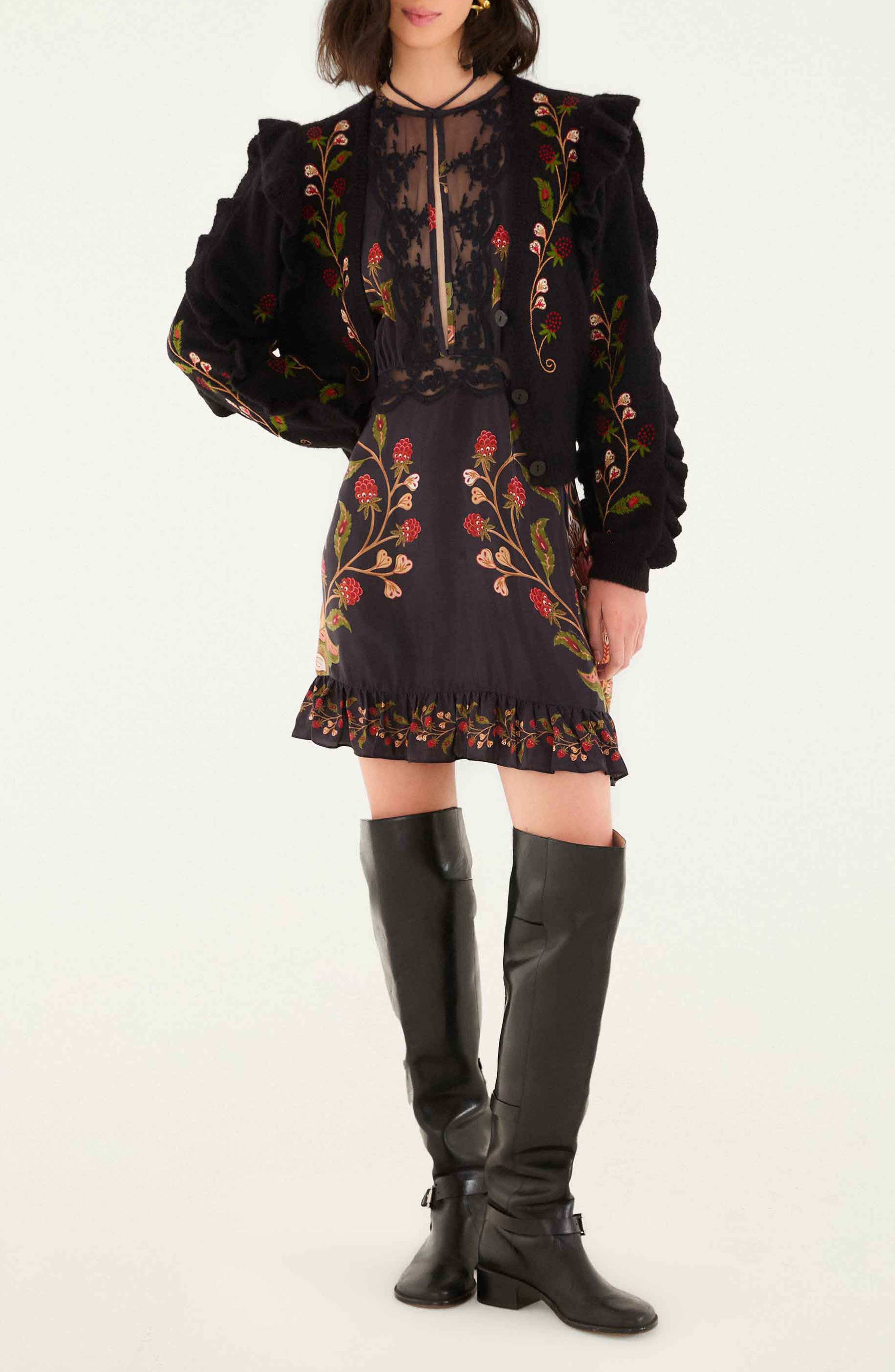 Berry Embroidered Ruffle Cardigan - image 1