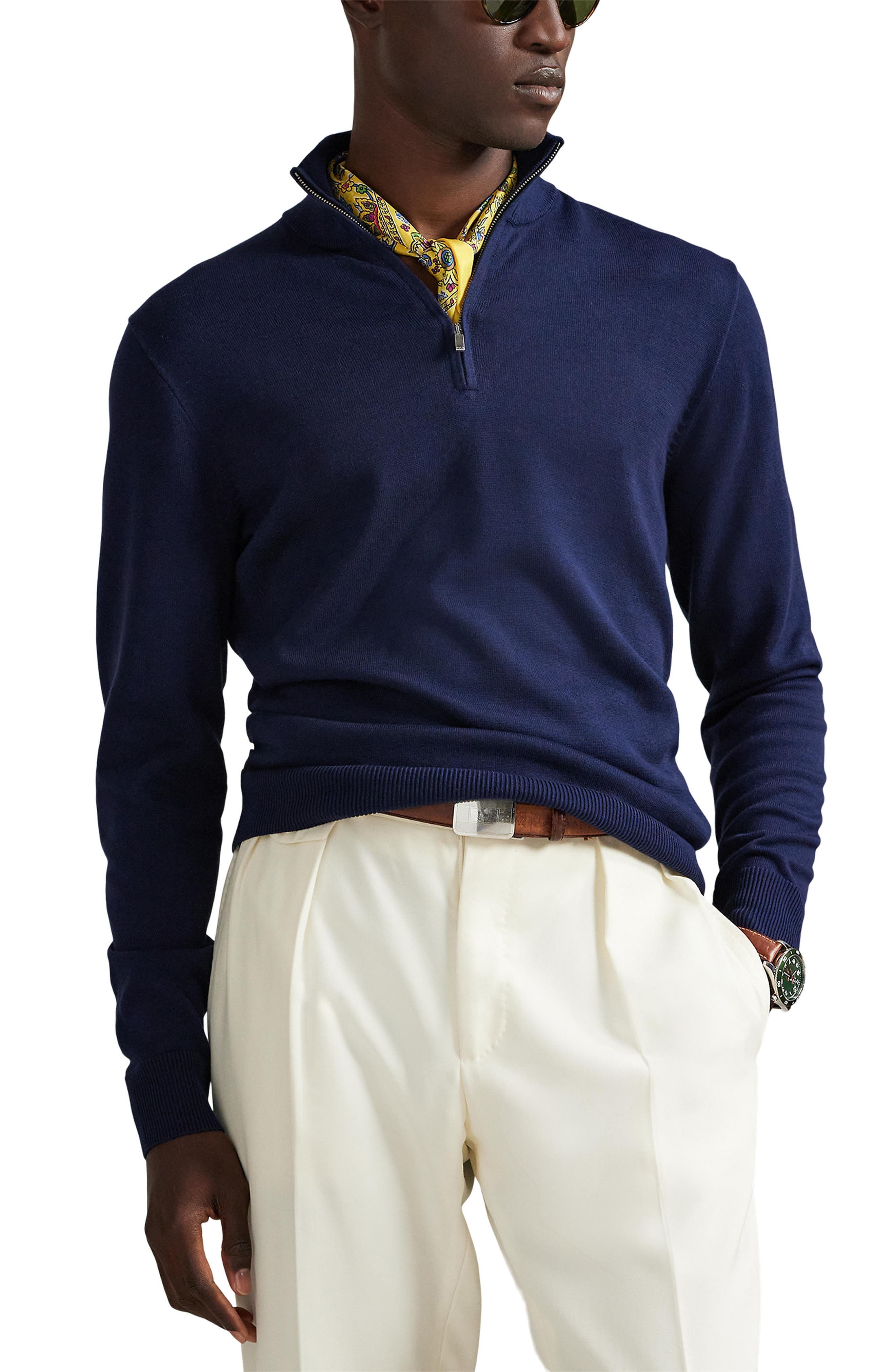 Mock Neck Cotton Quarter Zip Sweater - image 1
