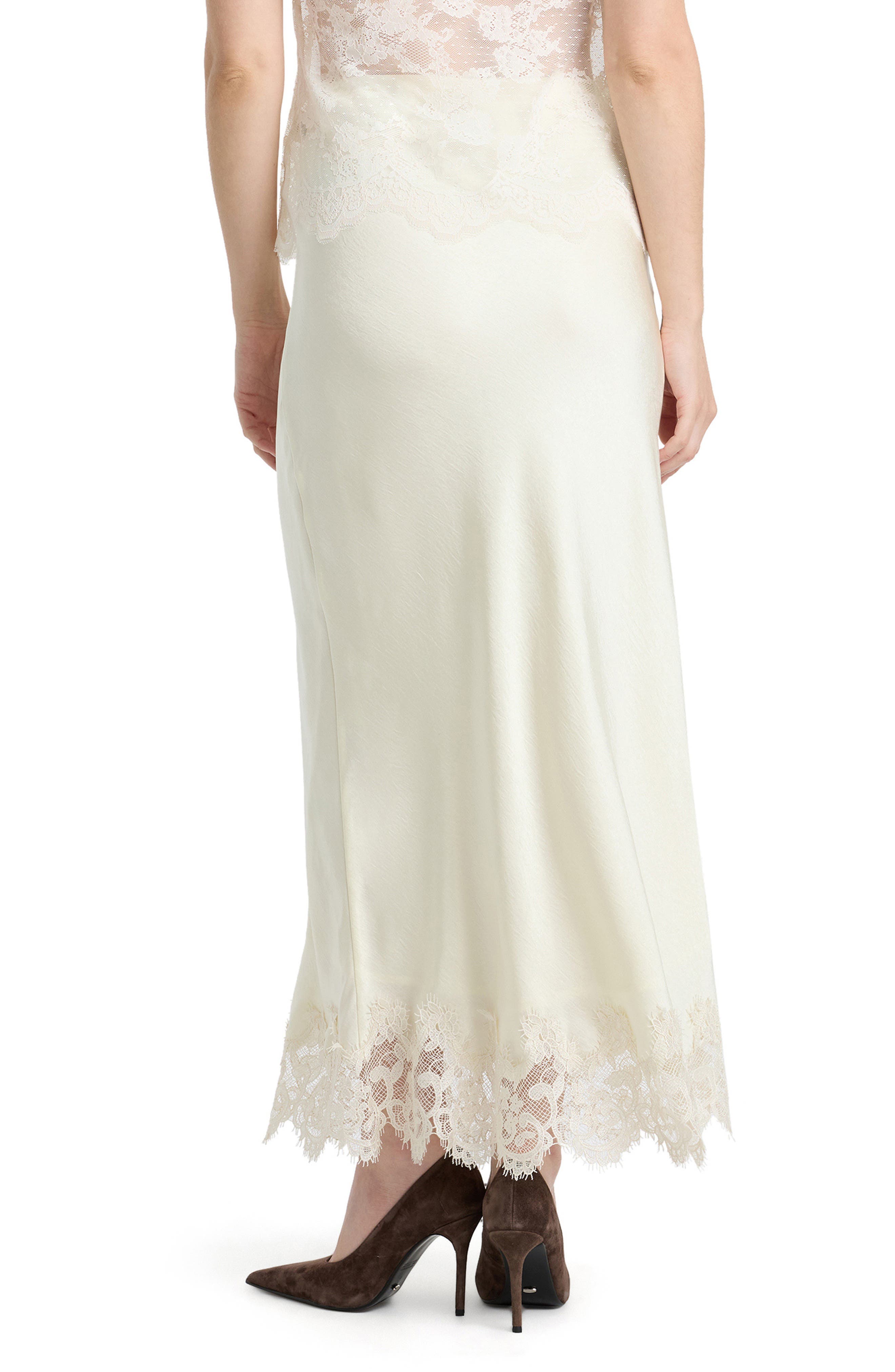 Elisan Lace Trim Satin Midi Skirt - image 2