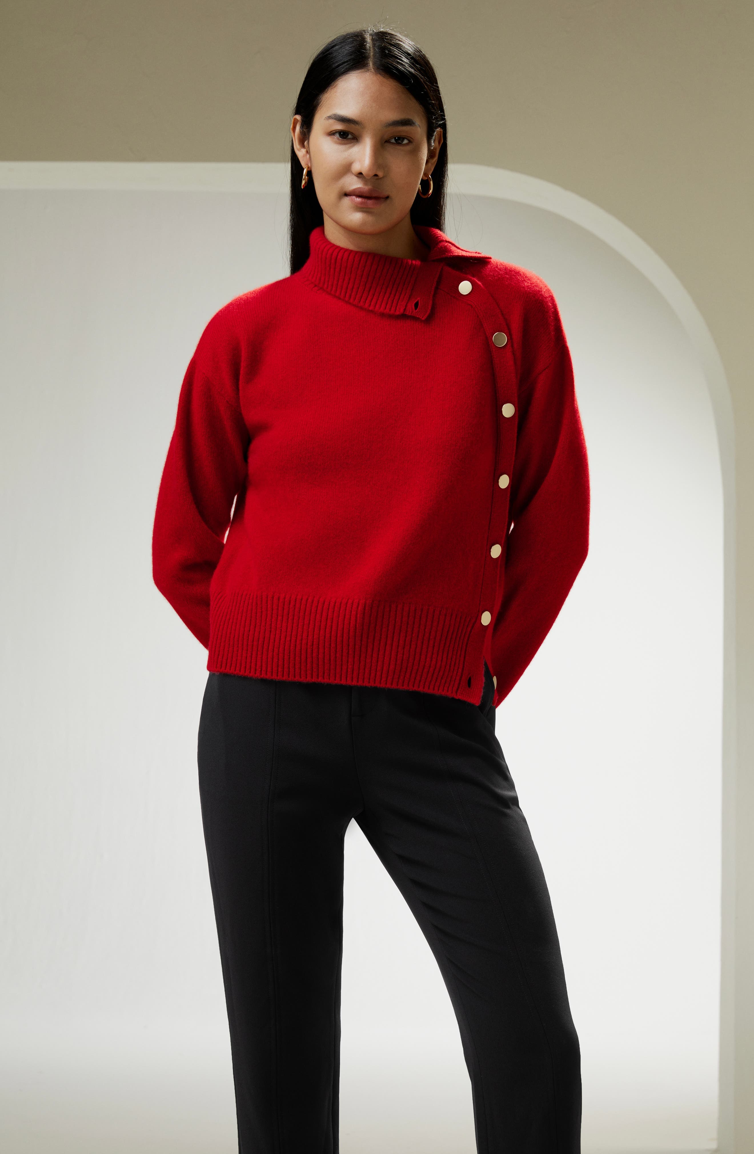 Cashmere Sweater With Row of Side Buttons - image 4