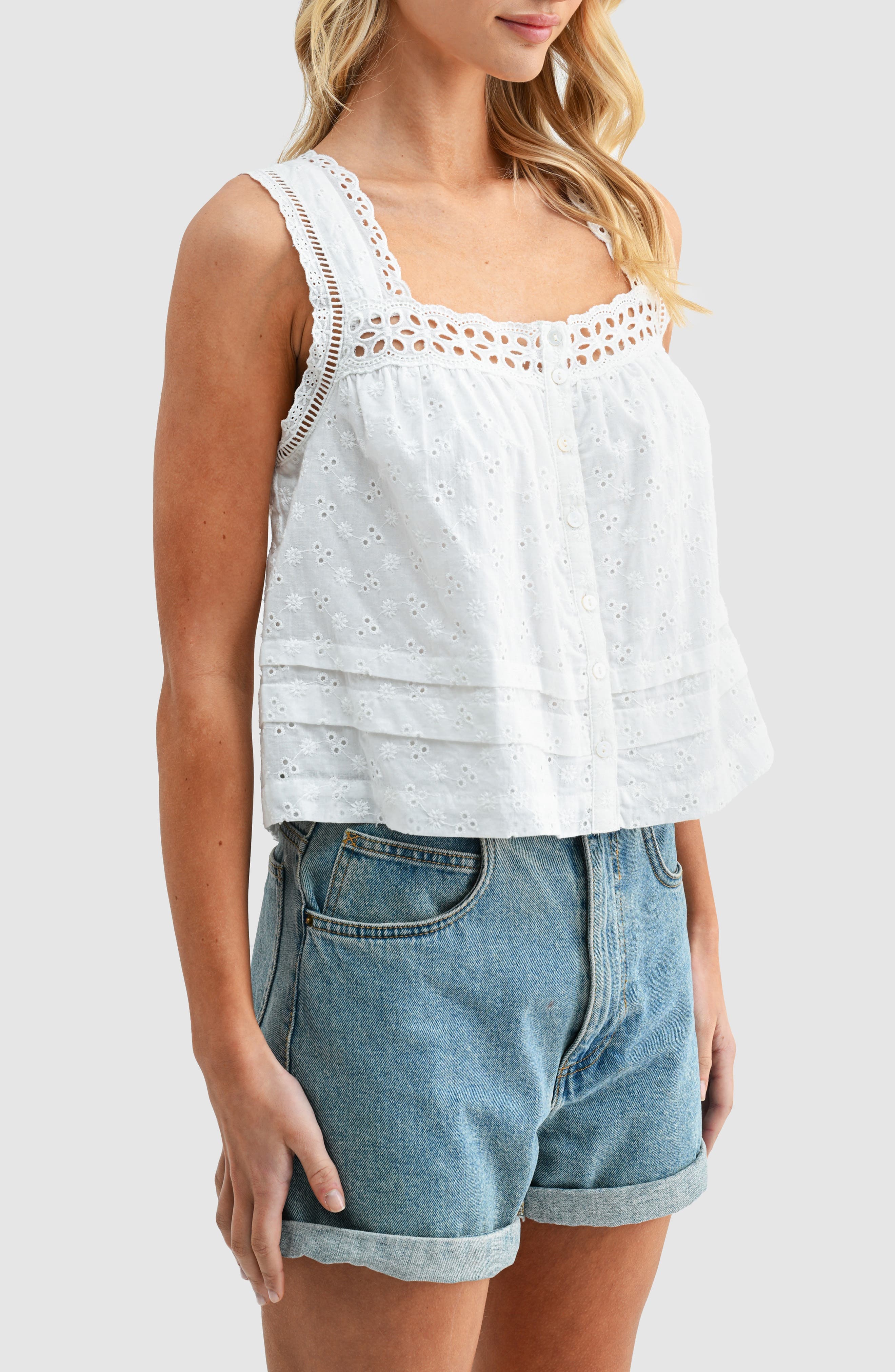 Embroidered Eyelet Button Front Top - image 1