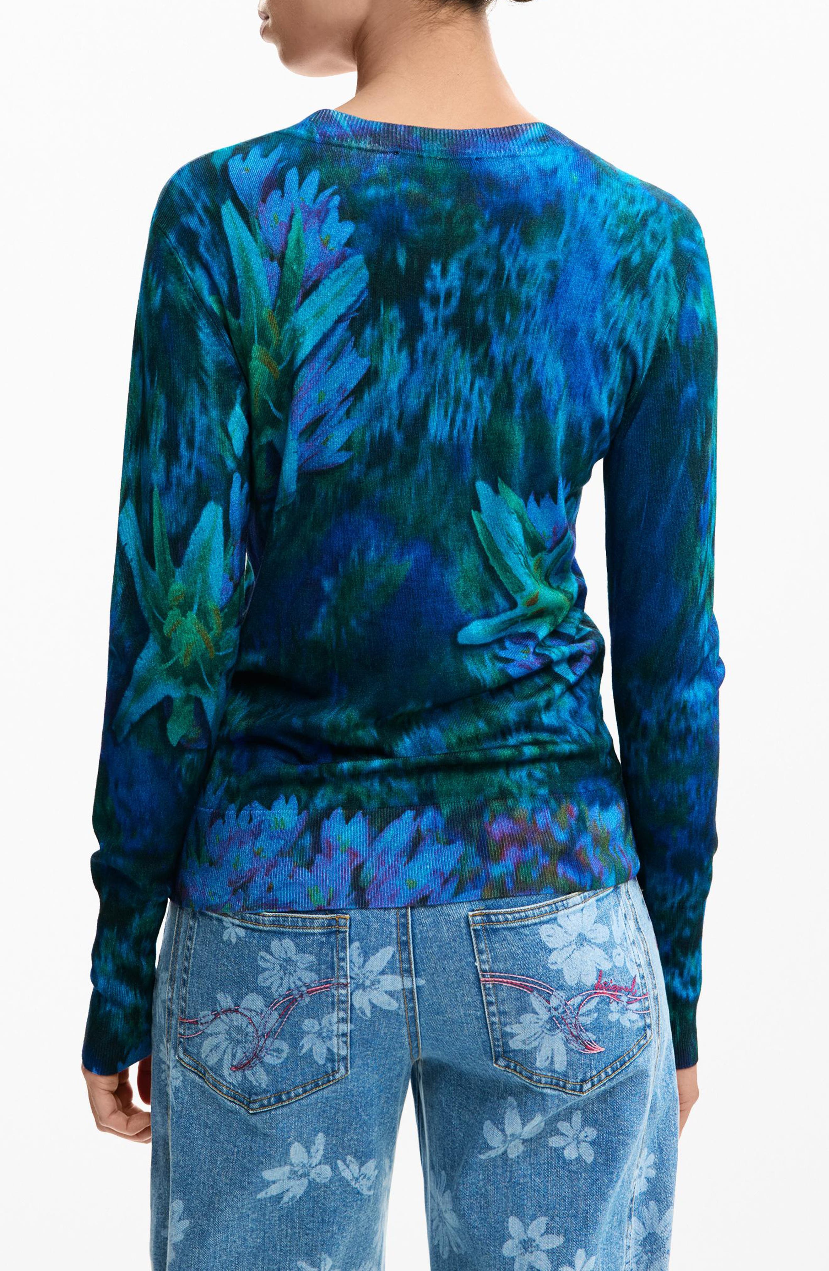 Floral Fine Gauge Crewneck Sweater - image 2