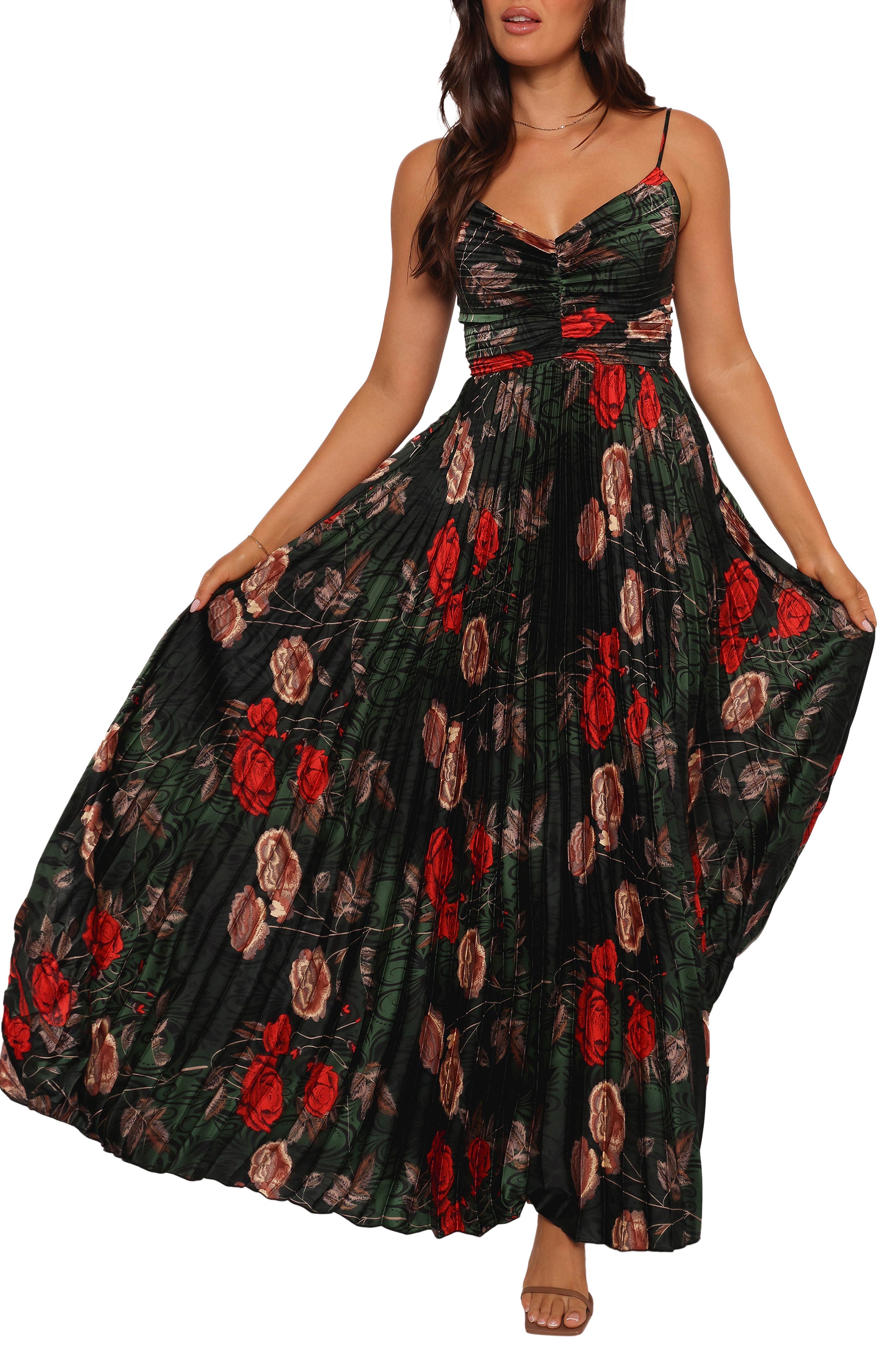 Naira Floral Pleated Maxi Dress - image 1