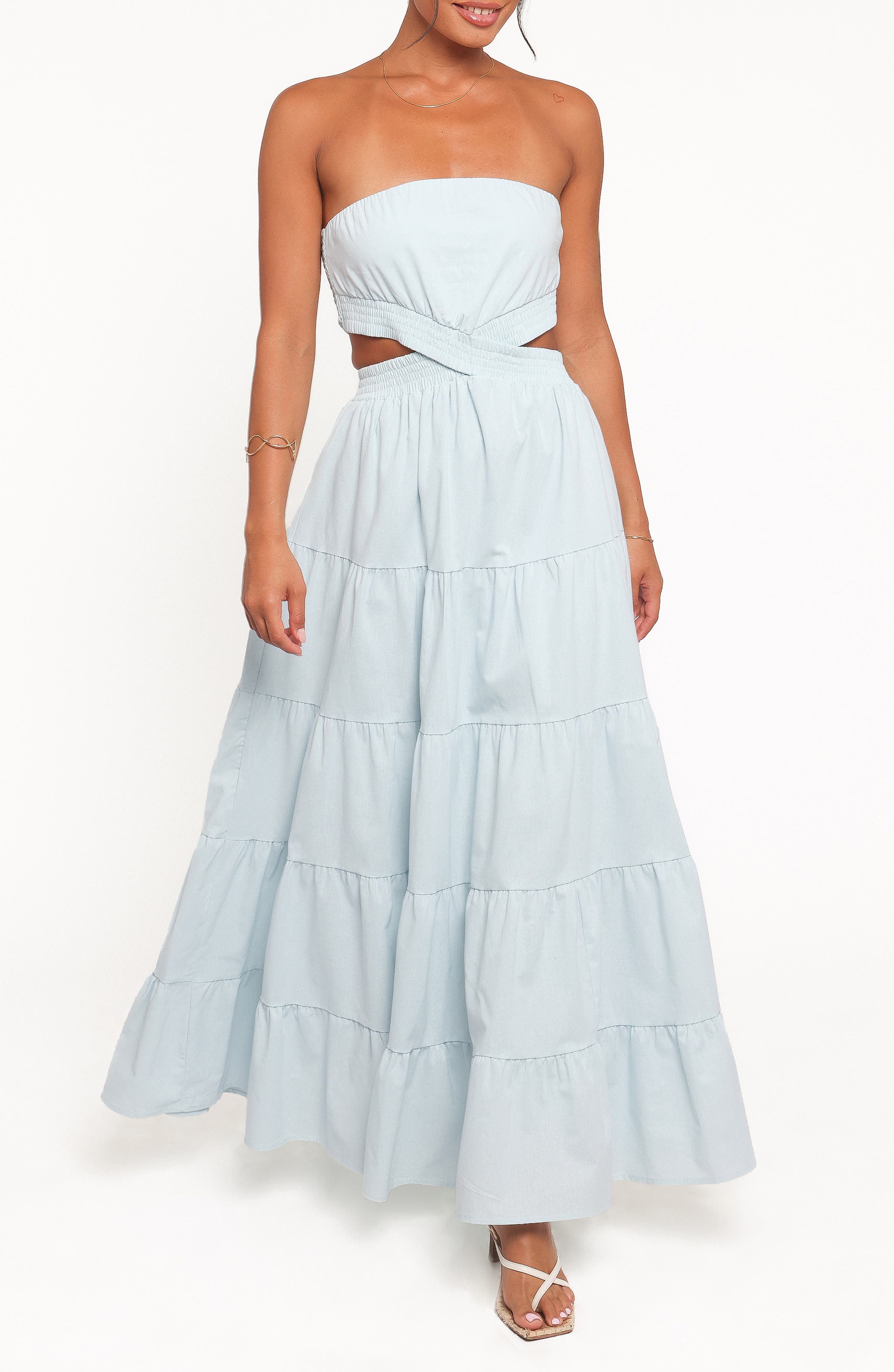 Cadence Cutout Strapless Tiered Cotton Maxi Dress - image 1
