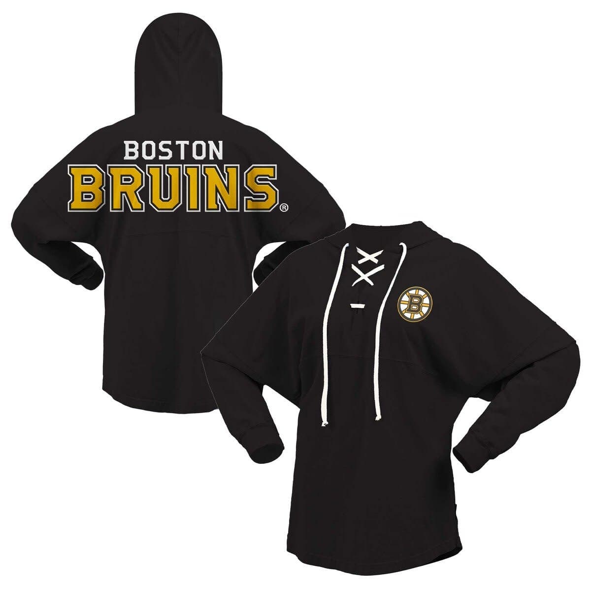 Women's Fanatics Branded Black Boston Bruins Jersey Lace-Up V-Neck Long Sleeve Hoodie T-Shirt - image 1