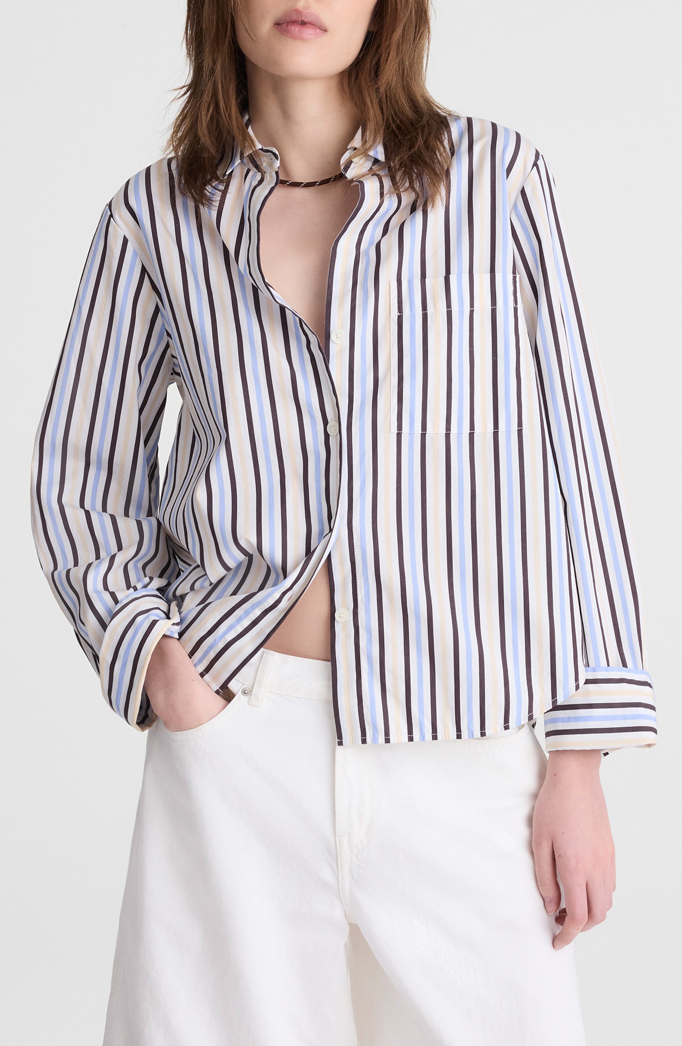 The Signature Y-Neck Cotton Poplin Button-Up Shirt - image 1