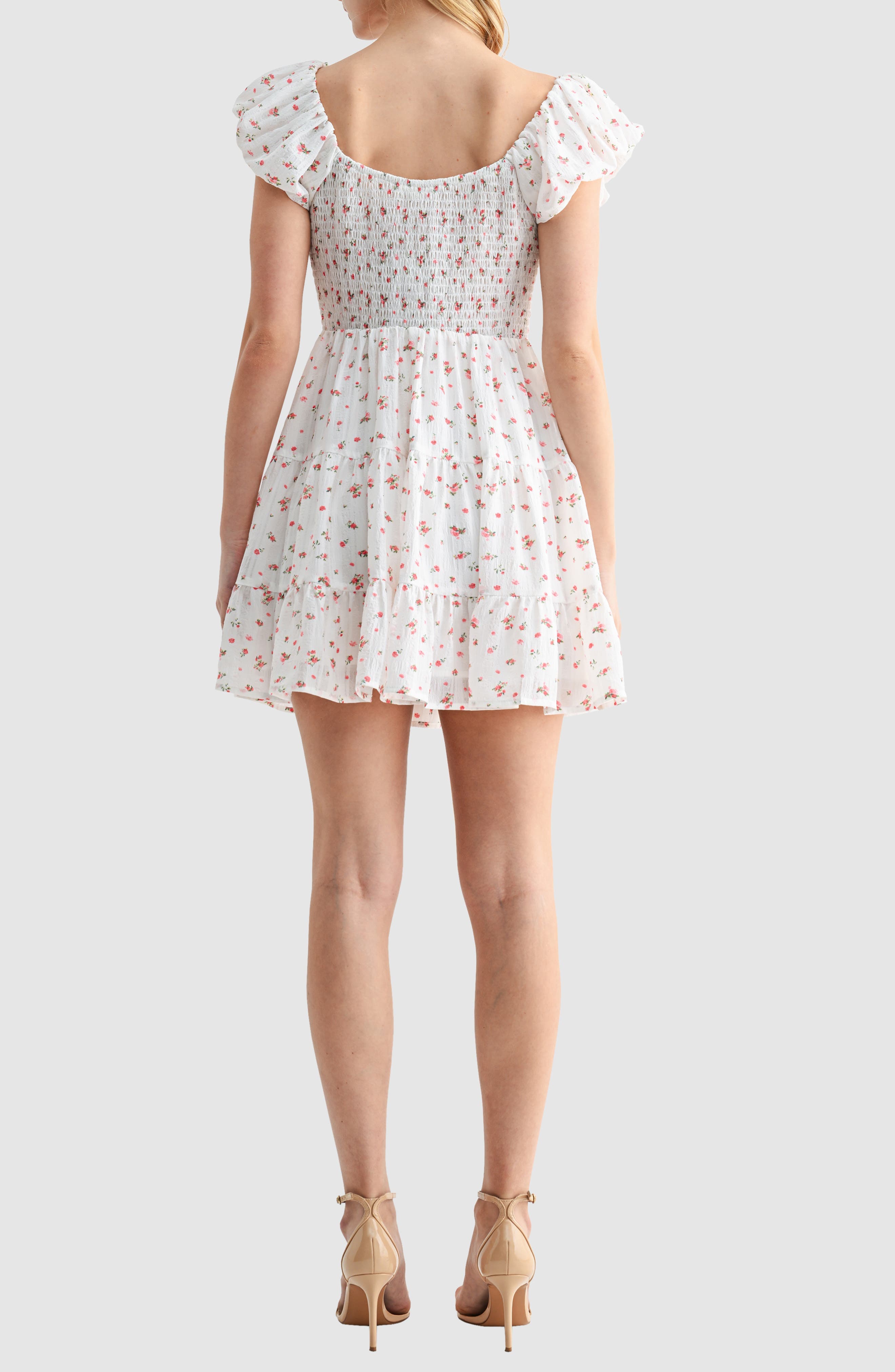 Floral Puff Sleeve Fit & Flare Minidress - image 2