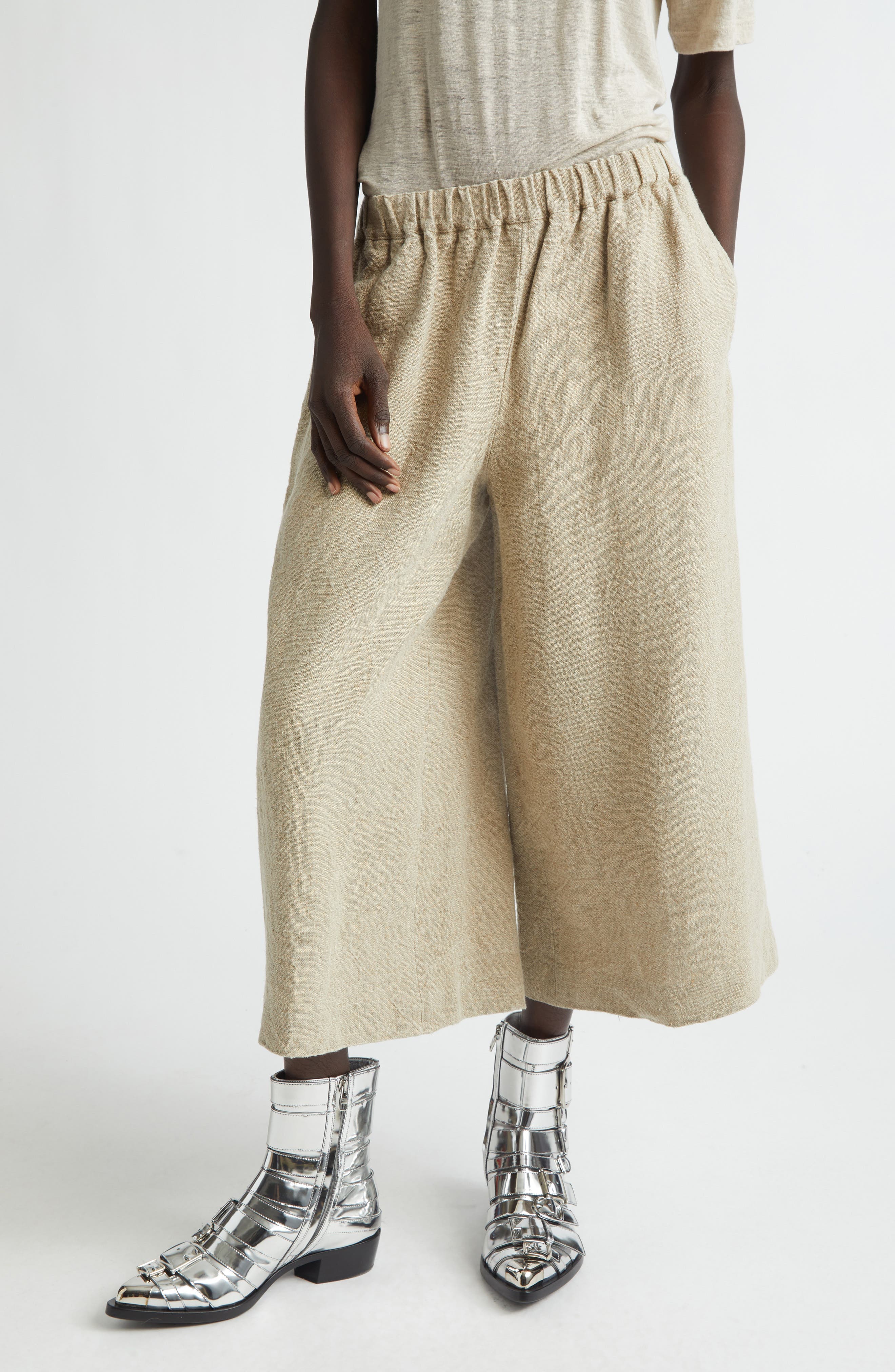 Heavyweight Linen Canvas Crop Wide Leg Pants - image 1