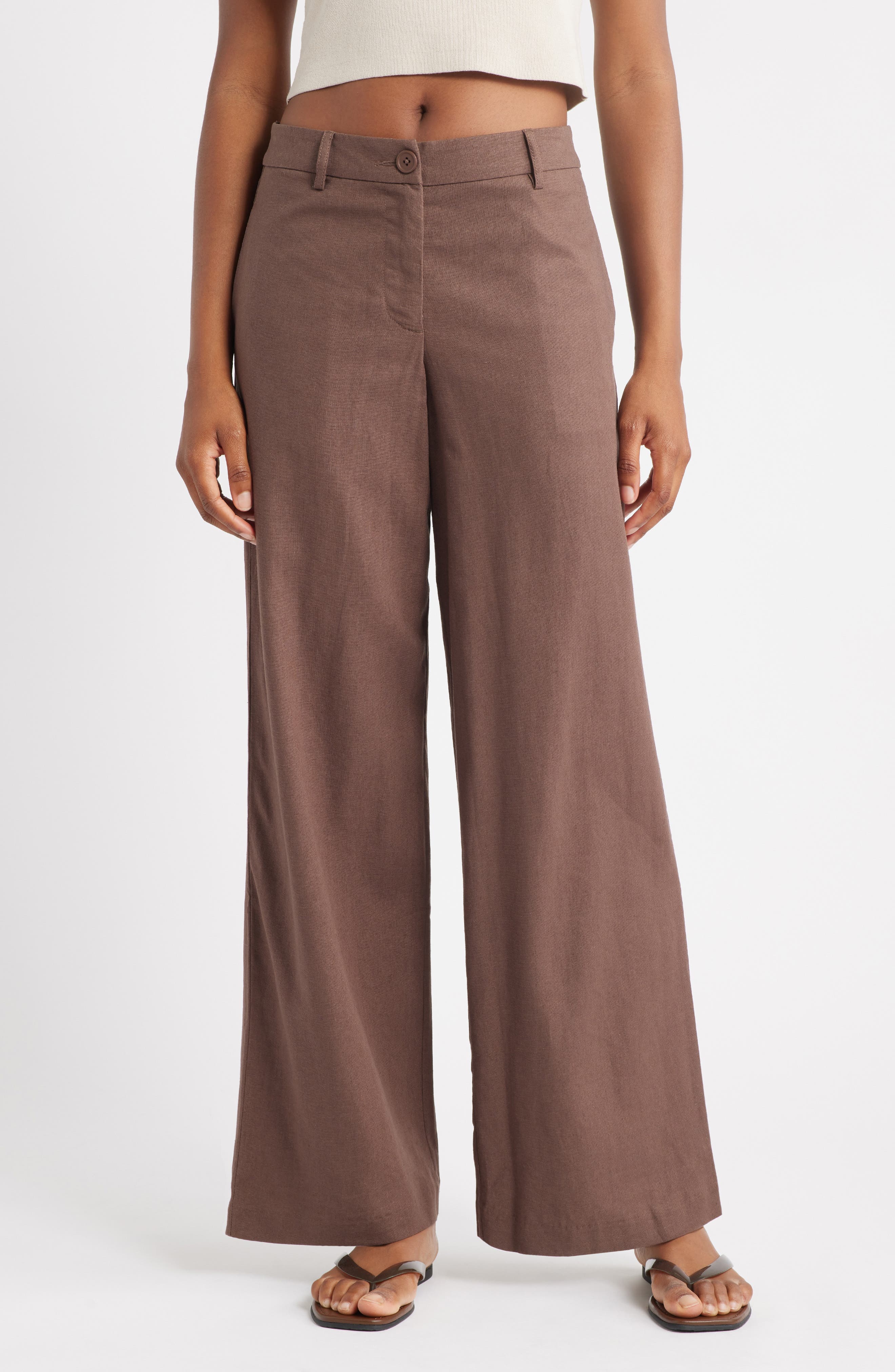 Low Slung Linen Blend Wide Leg Pants - image 1