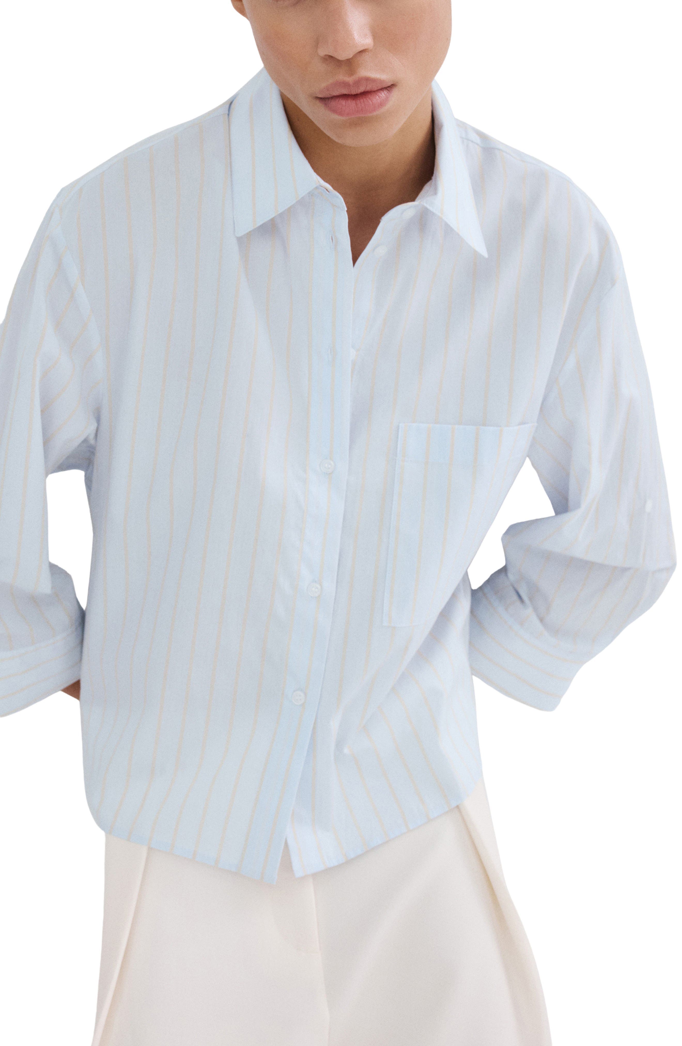 Stripe Cotton Button-Up Shirt - image 1
