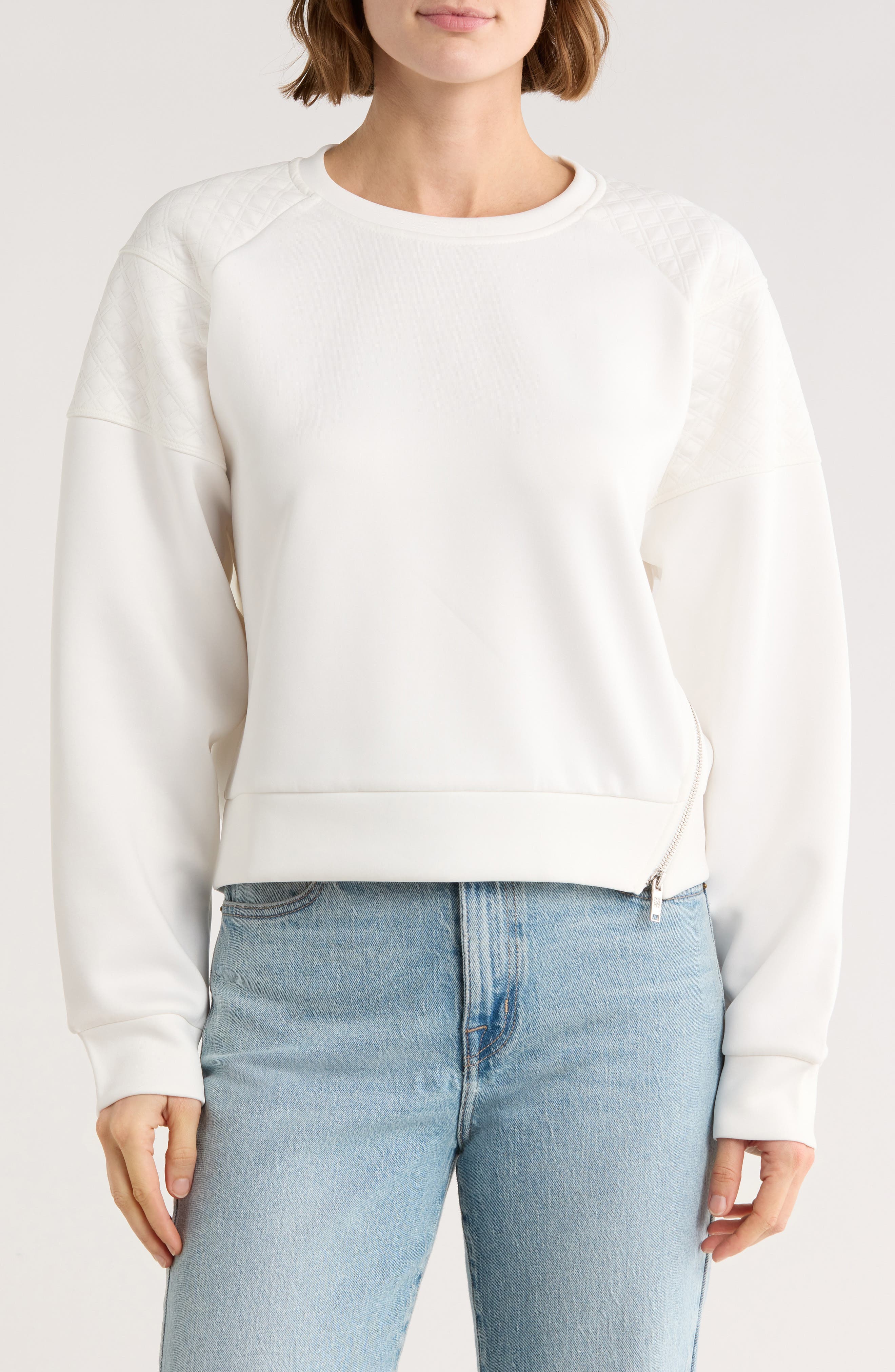 Asymmetrical Zip Quilted Sleeve Pullover - image 3