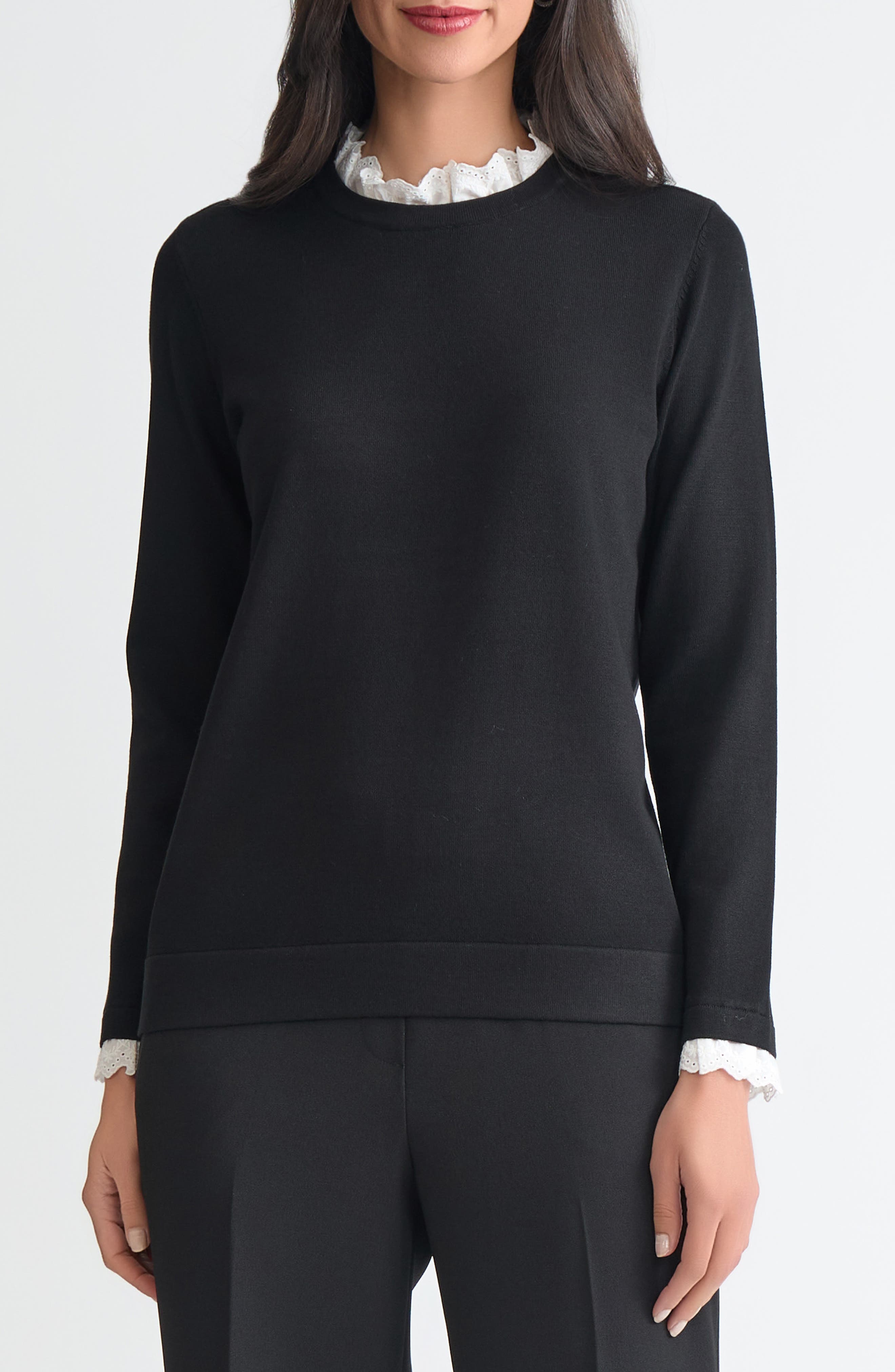 Contrast Lace Trim Collar Sweater - image 1