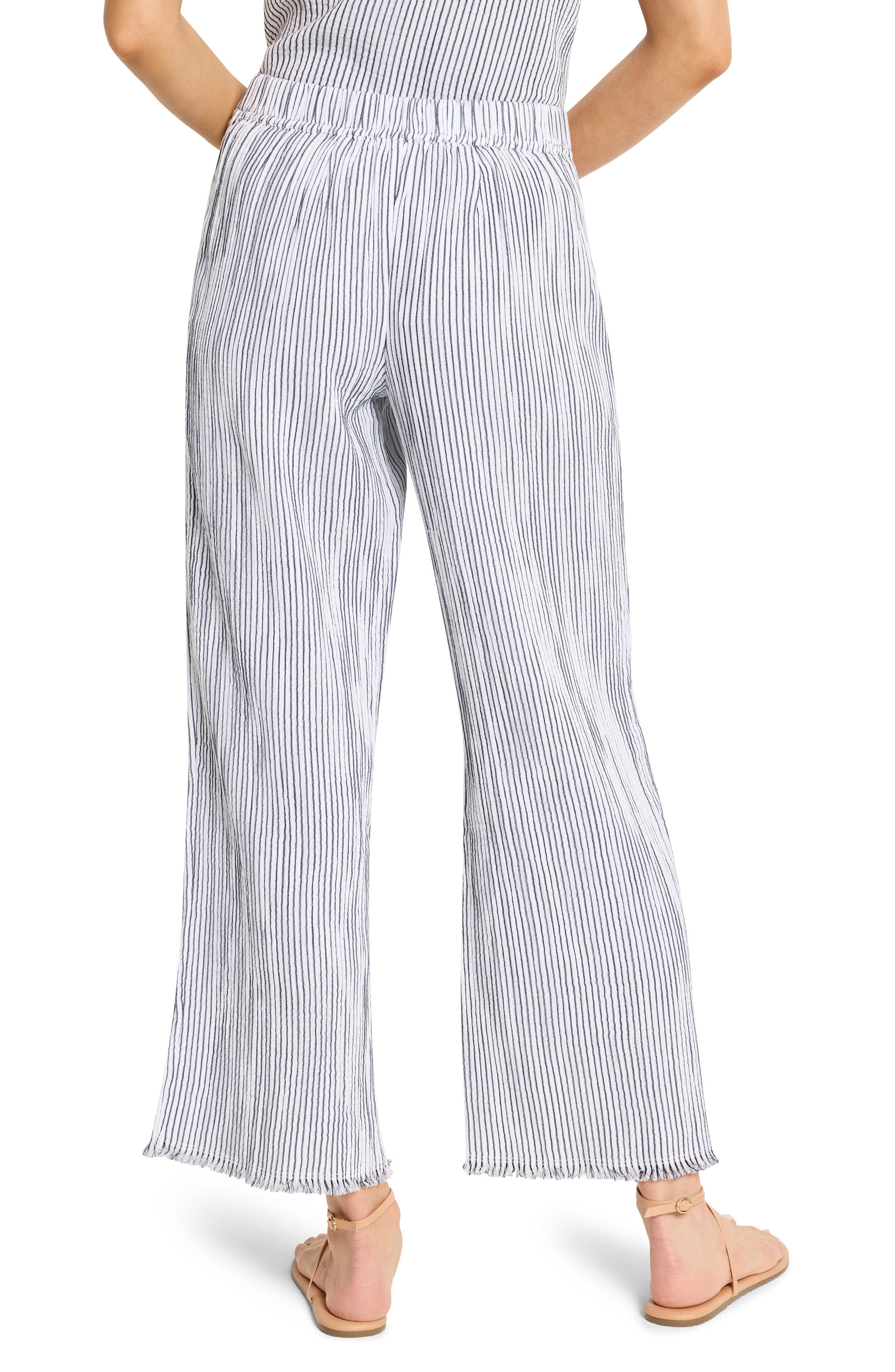 Pinstripe Cotton Blend Gauze Ankle Wide Leg Pants - image 2