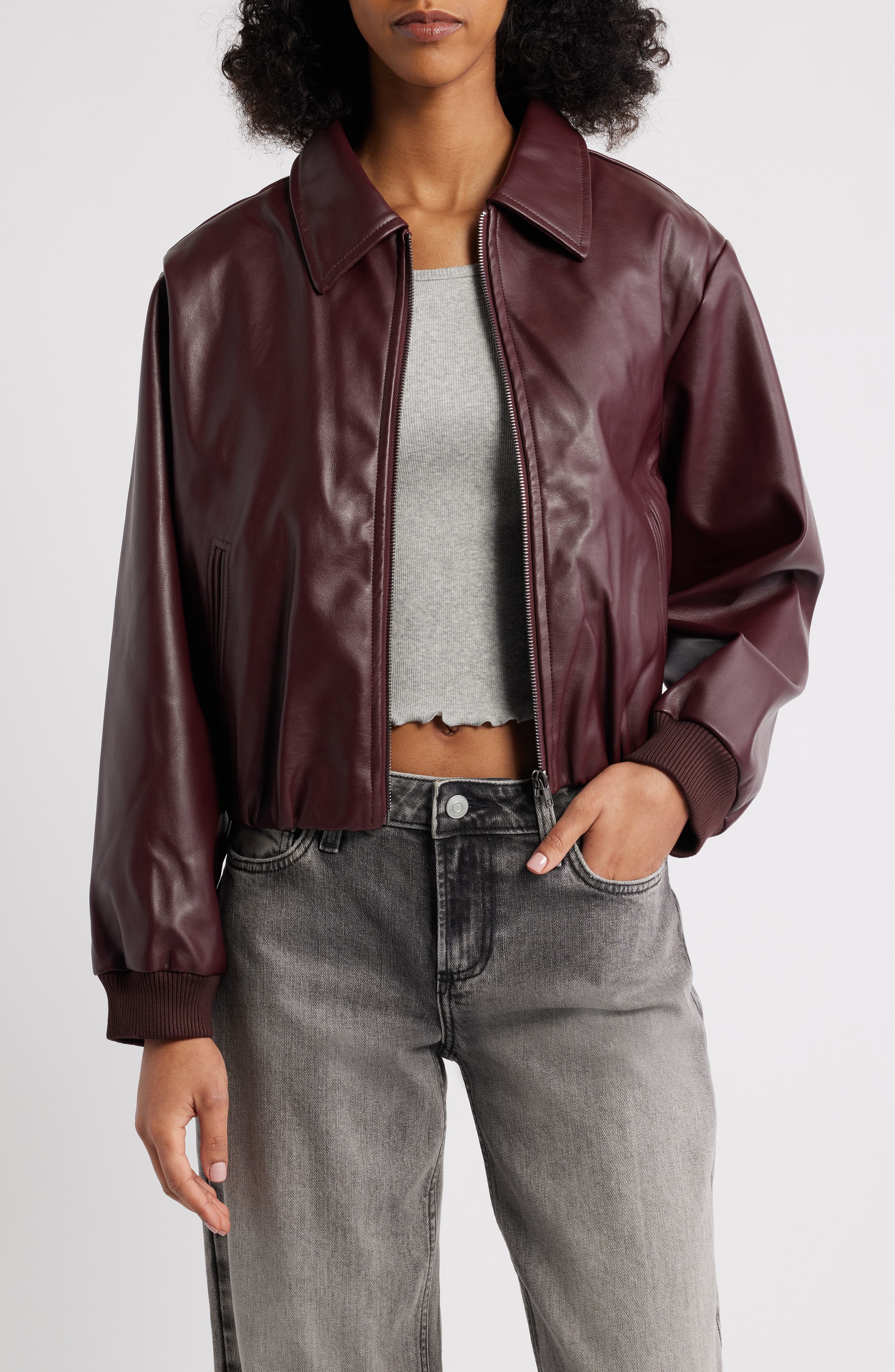 Faux Leather Bomber Jacket - image 1