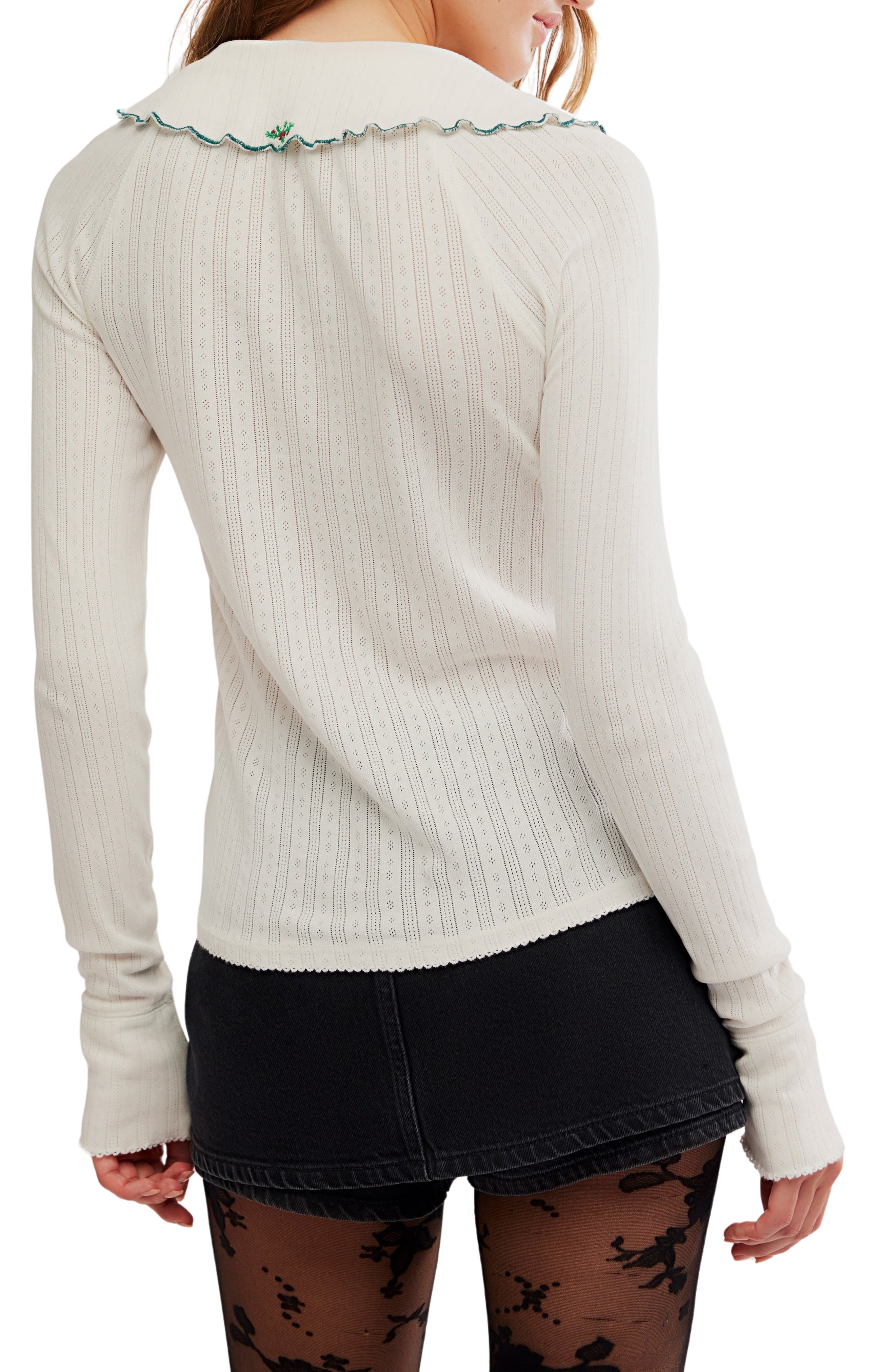 Juniper Embroidered Pointelle Cotton Button-Up Top - image 2