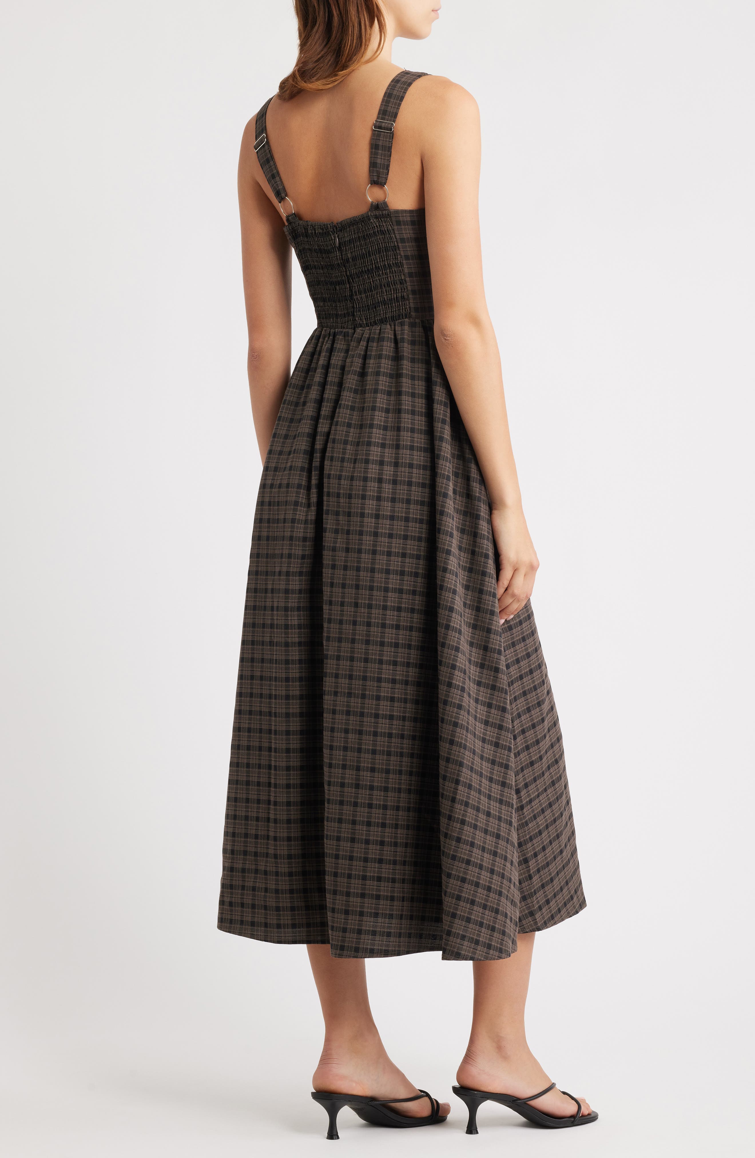 Plaid Sweetheart Neck Fit & Flare Midi Dress - image 2