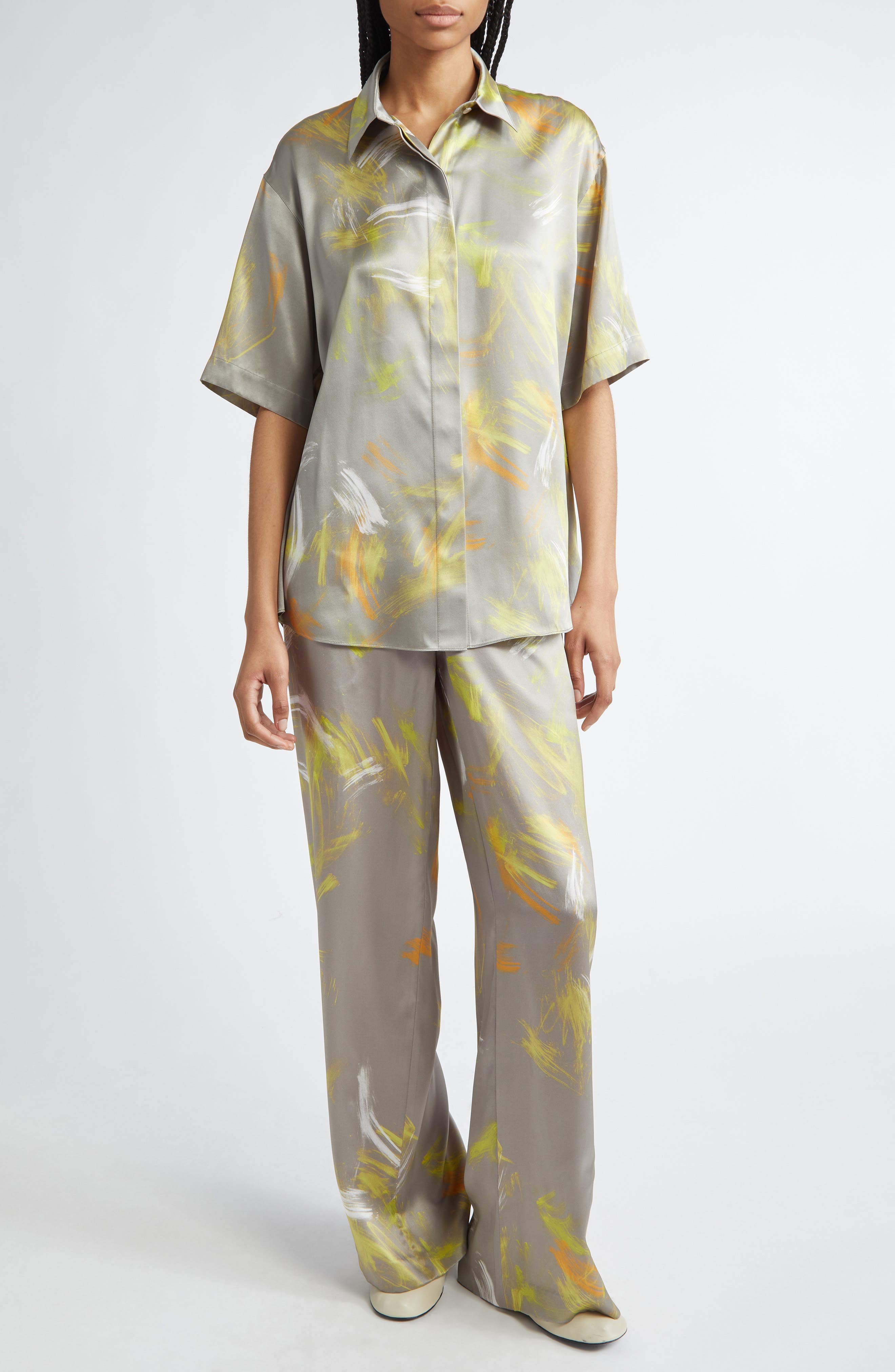 Riverside Pastel Smudge Silk Satin Pants - image 2