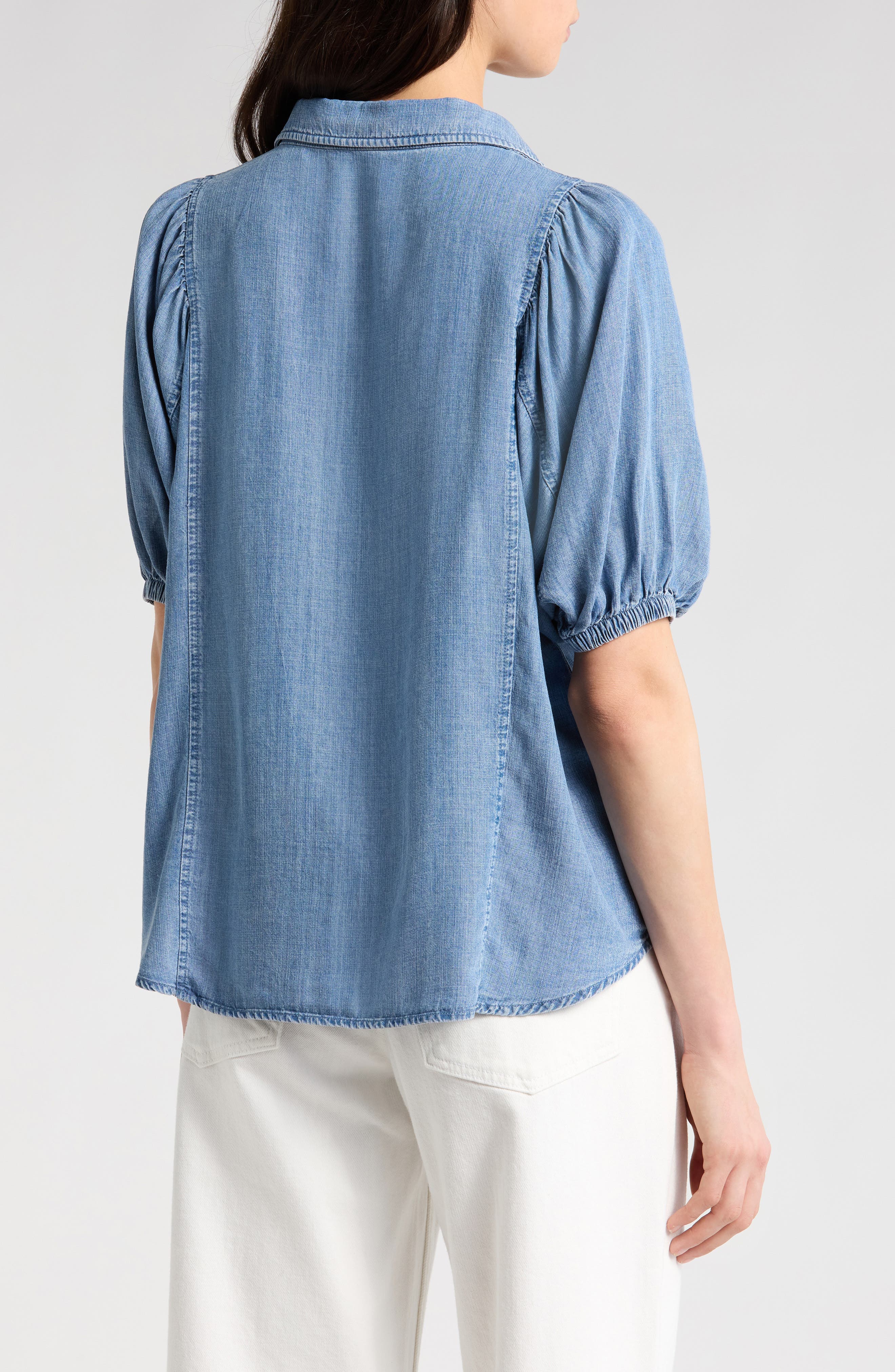 Violet Puff Sleeve Denim Shirt - image 2