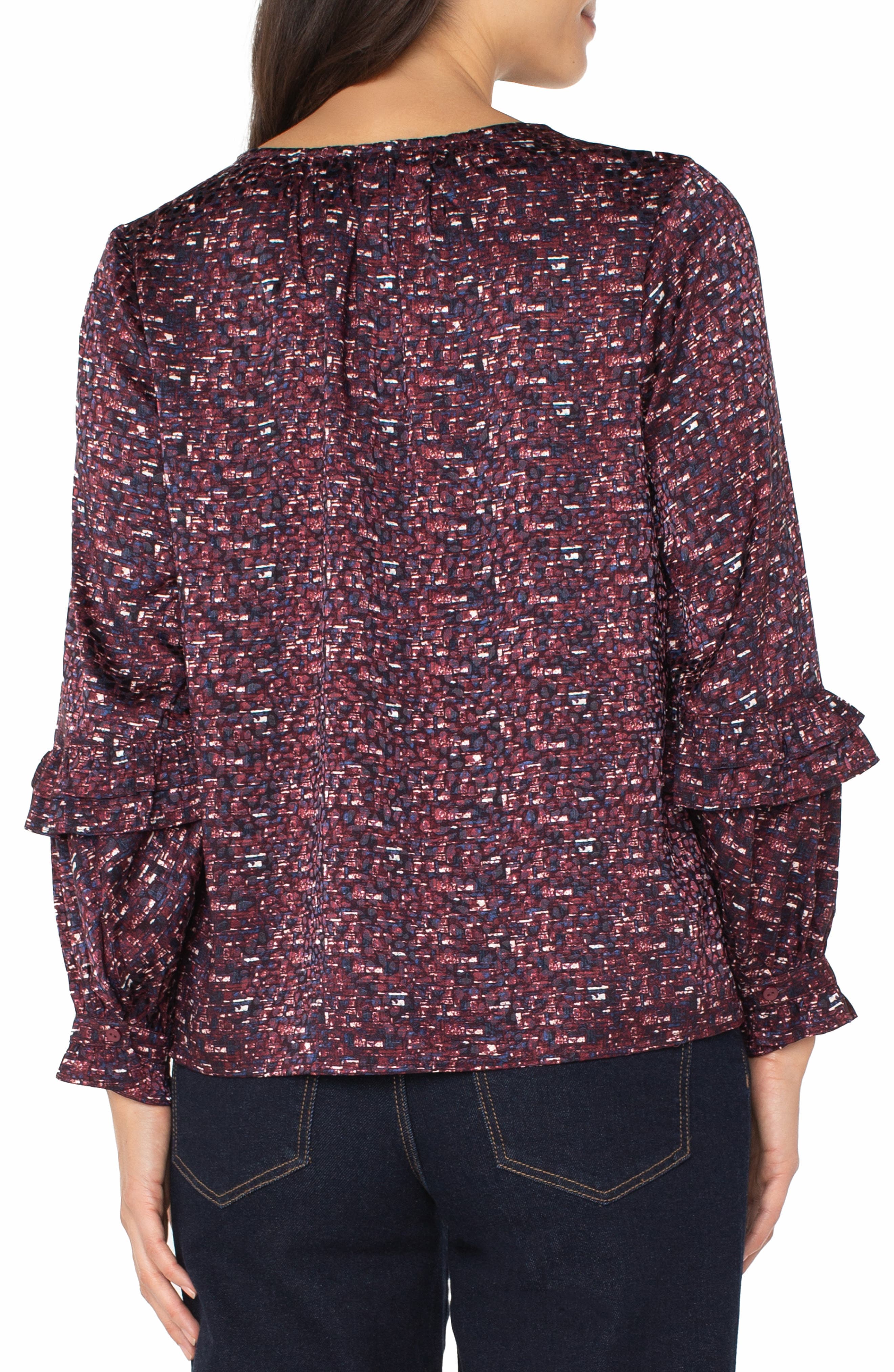 Ruffle Balloon Sleeve Jacquard Top - image 2