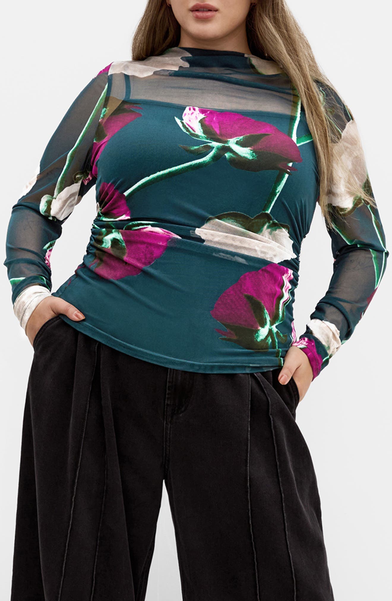Lauryn Floral Sheer Mesh Top - image 1