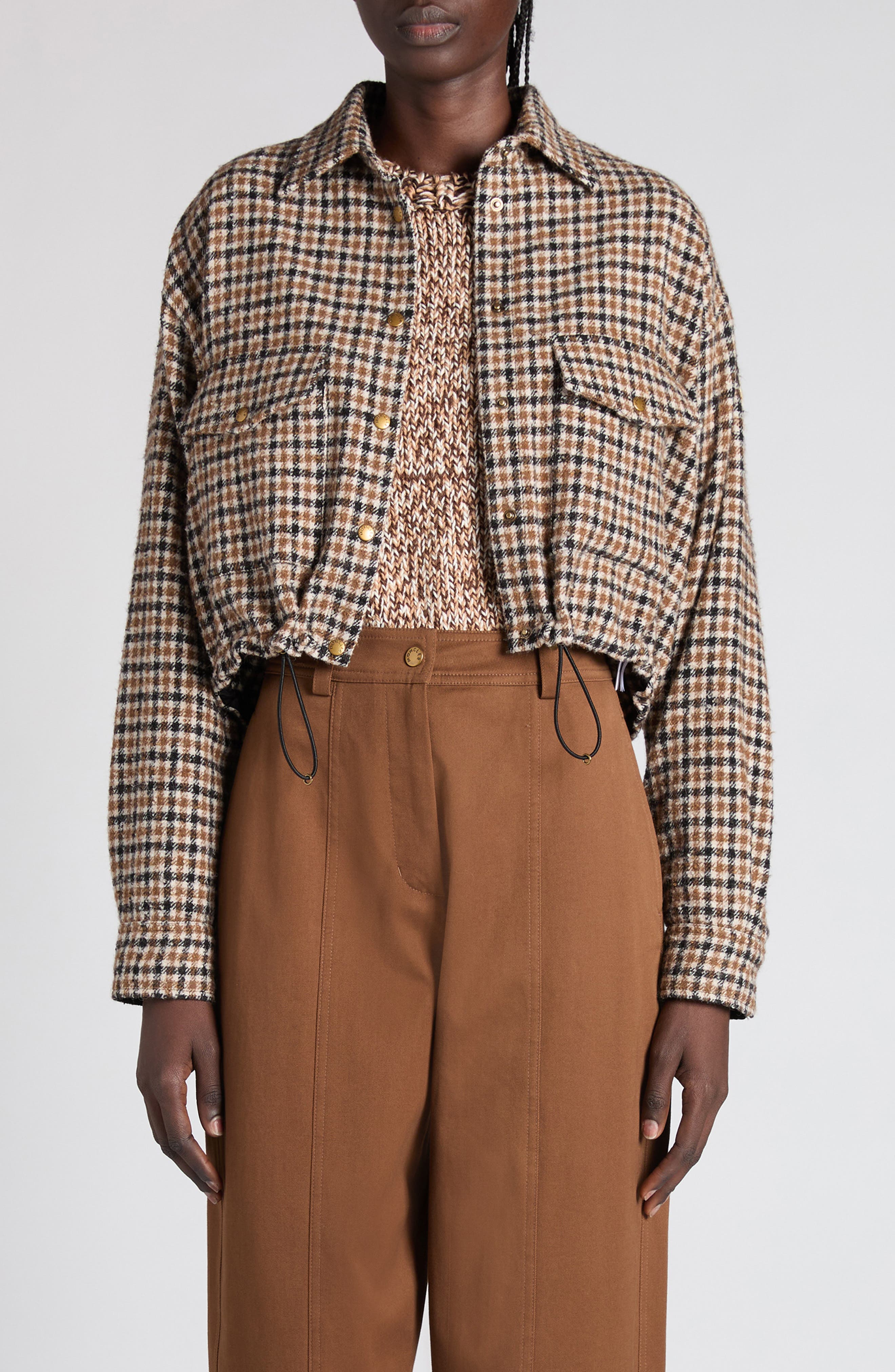 Houndstooth Wool Blend Blouson Jacket - image 1
