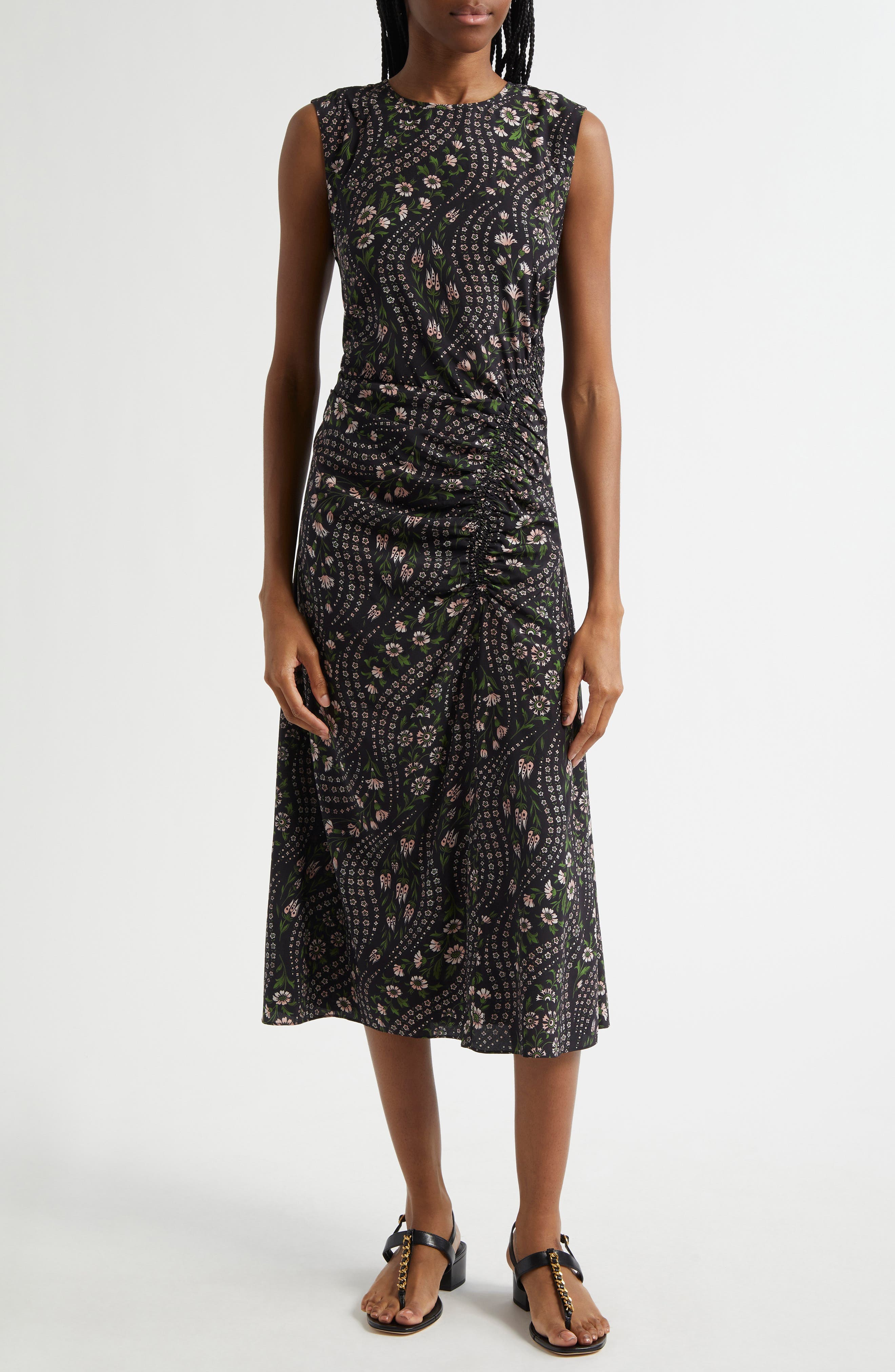 Viviana Mixed Floral Print Stretch Silk Dress - image 1