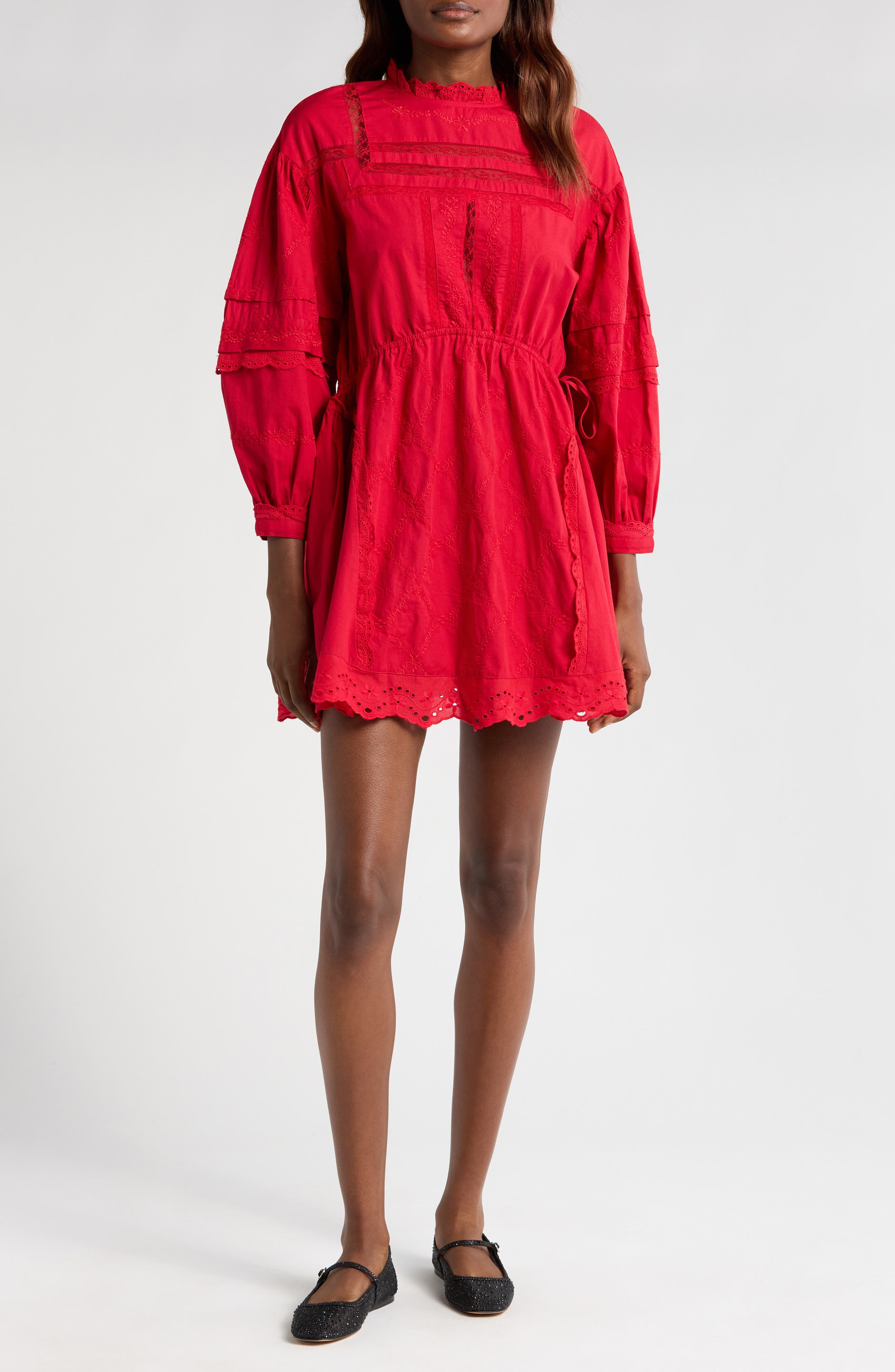 Clancy Lace & Eyelet Long Sleeve Organic Cotton Minidress - image 1