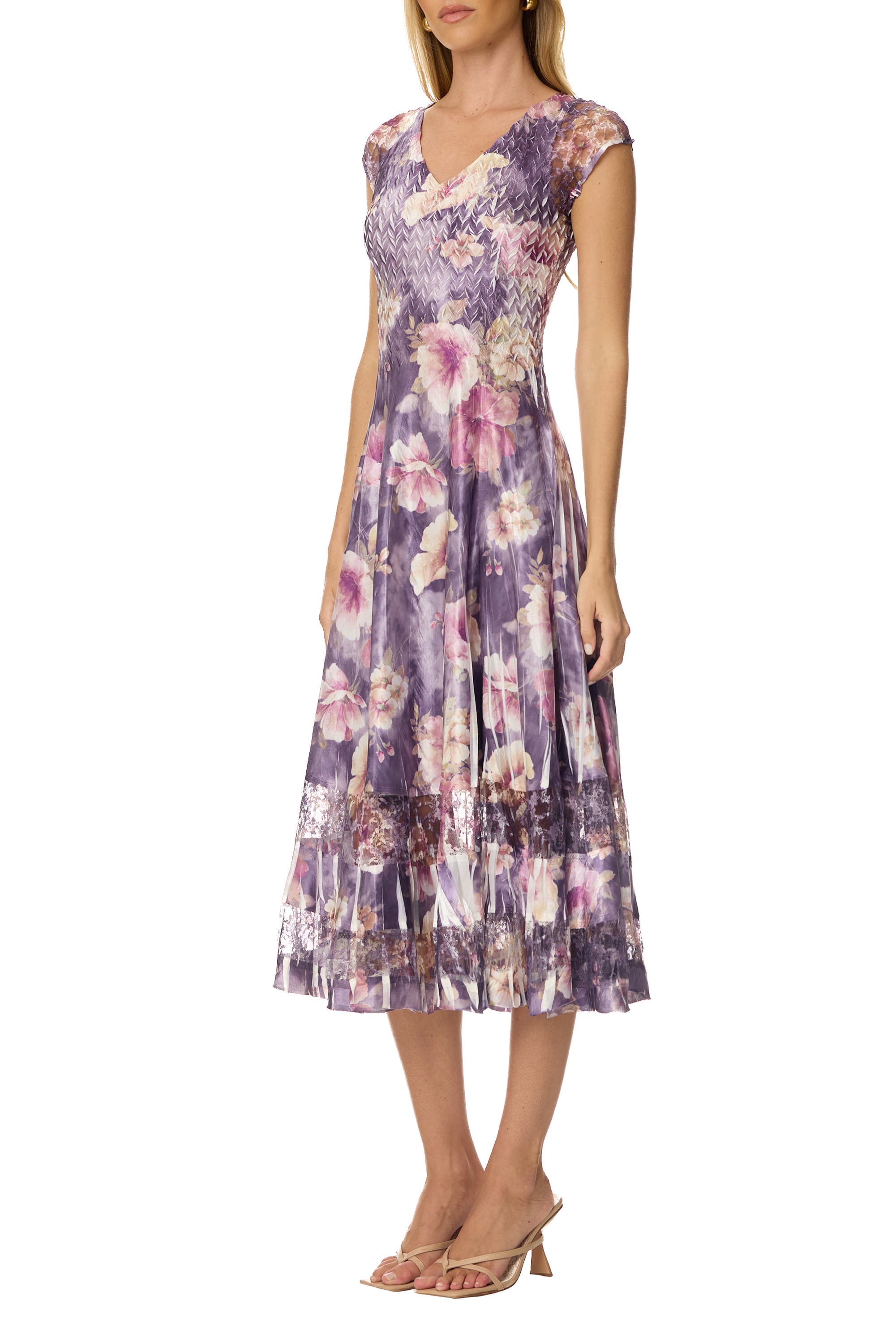Dramatic Lace Inset Dress with Cap Sleeves - image 2