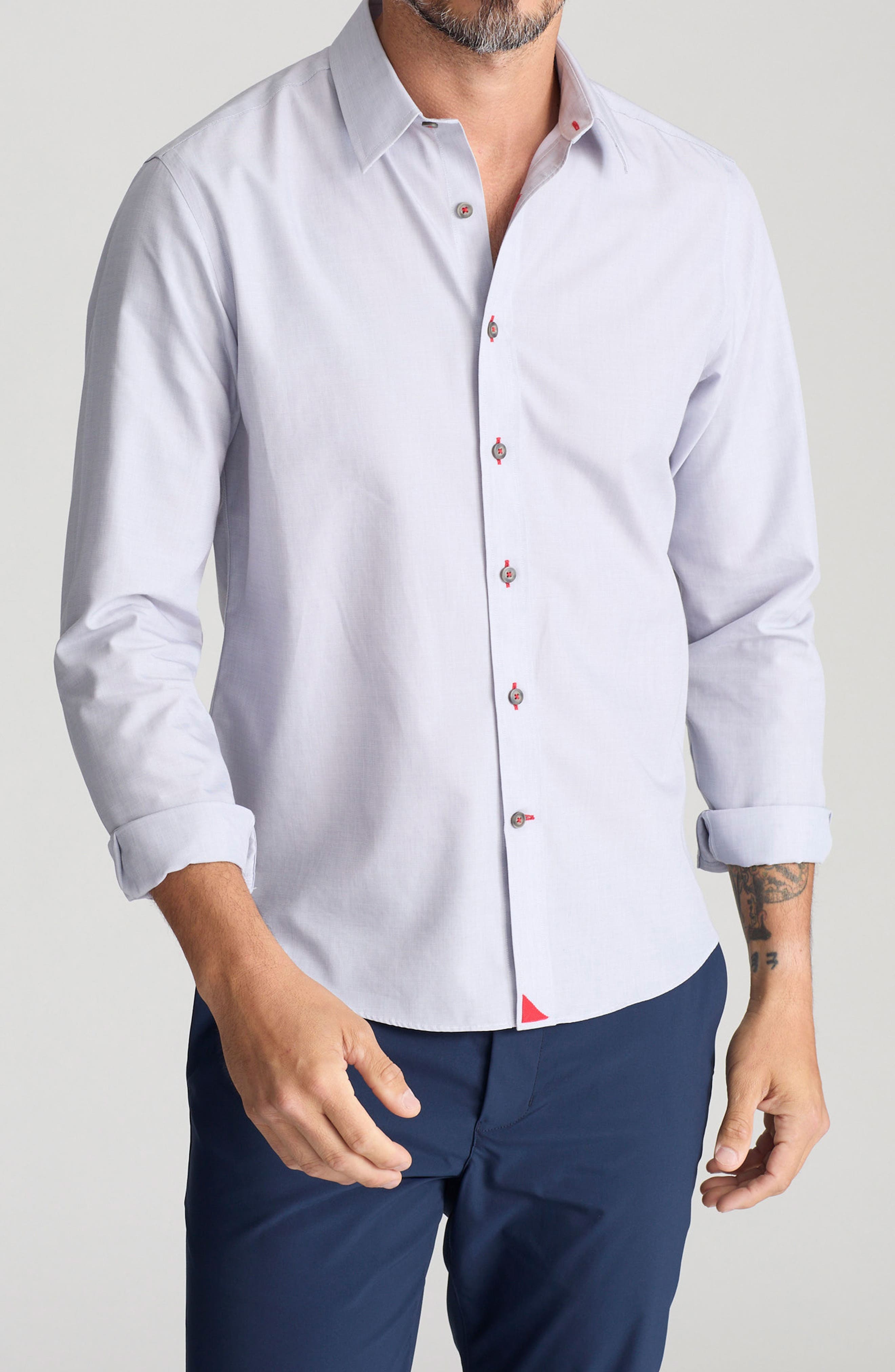 Rubican Light Grey Wrinkle Free Cotton Button-Up Shirt - image 1