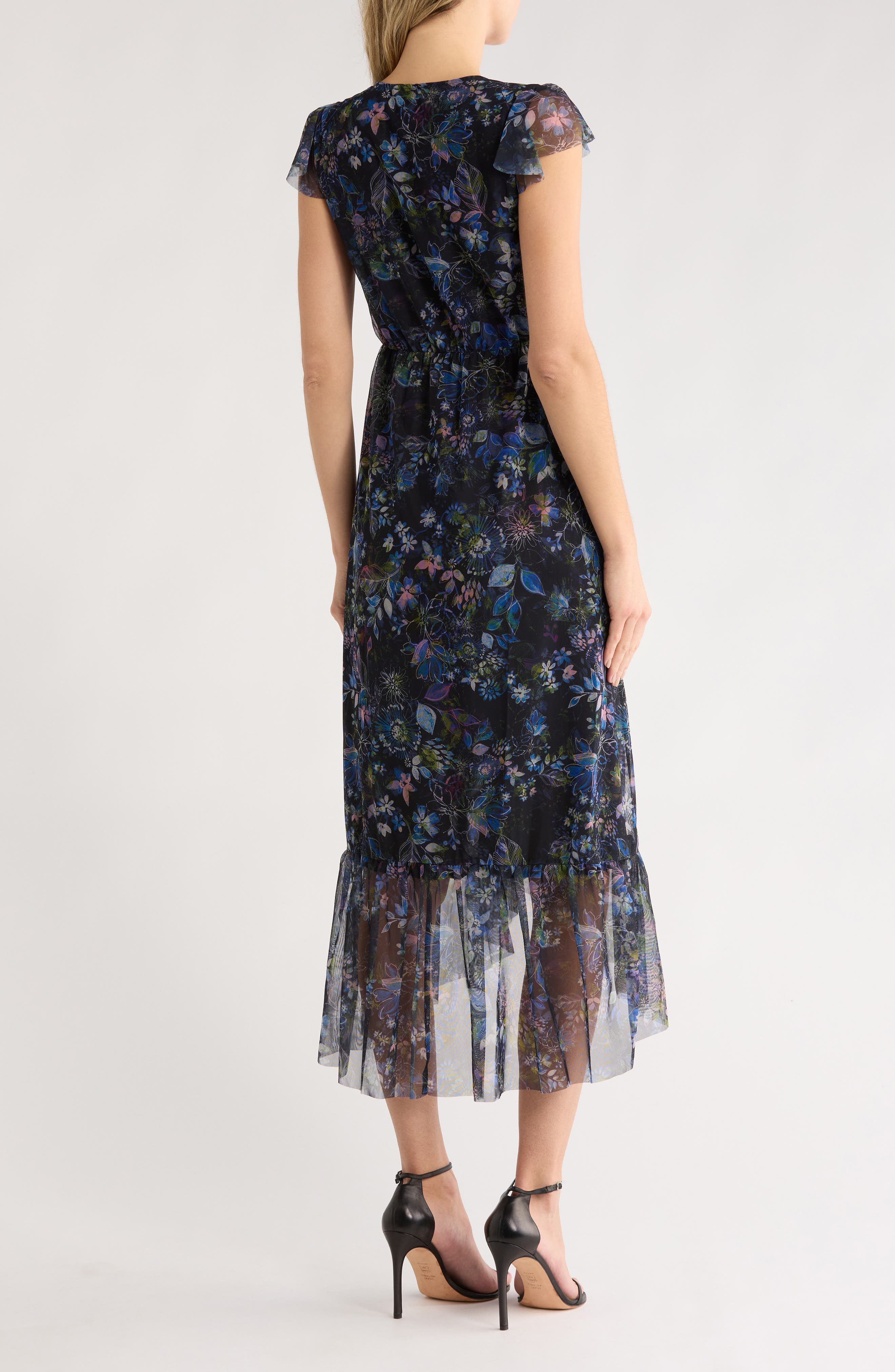 Floral Cap Sleeve Empire Waist High-Low Midi Dress - image 2