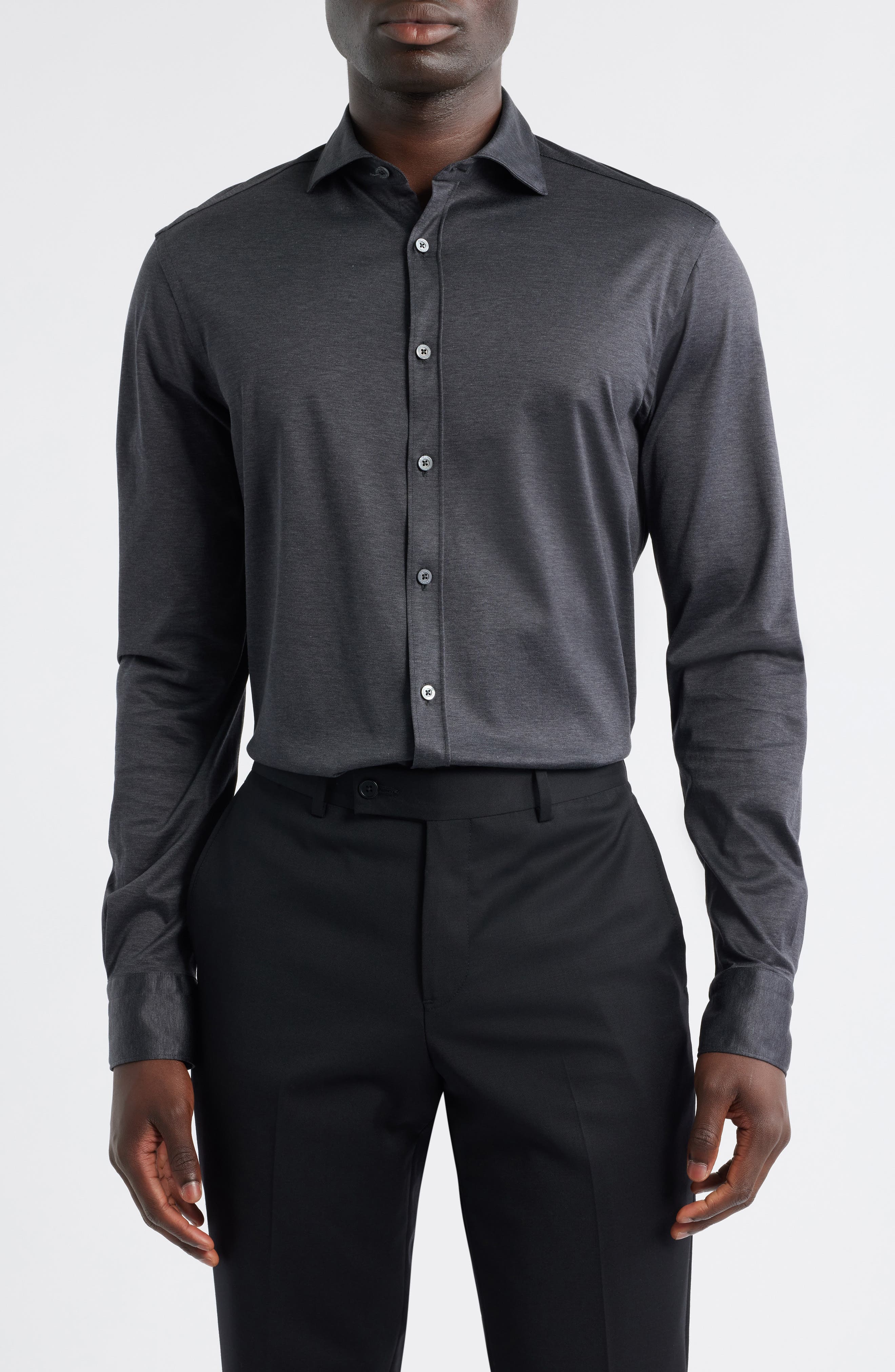 Regular Fit Cotton Jersey Button-Up Shirt - image 1
