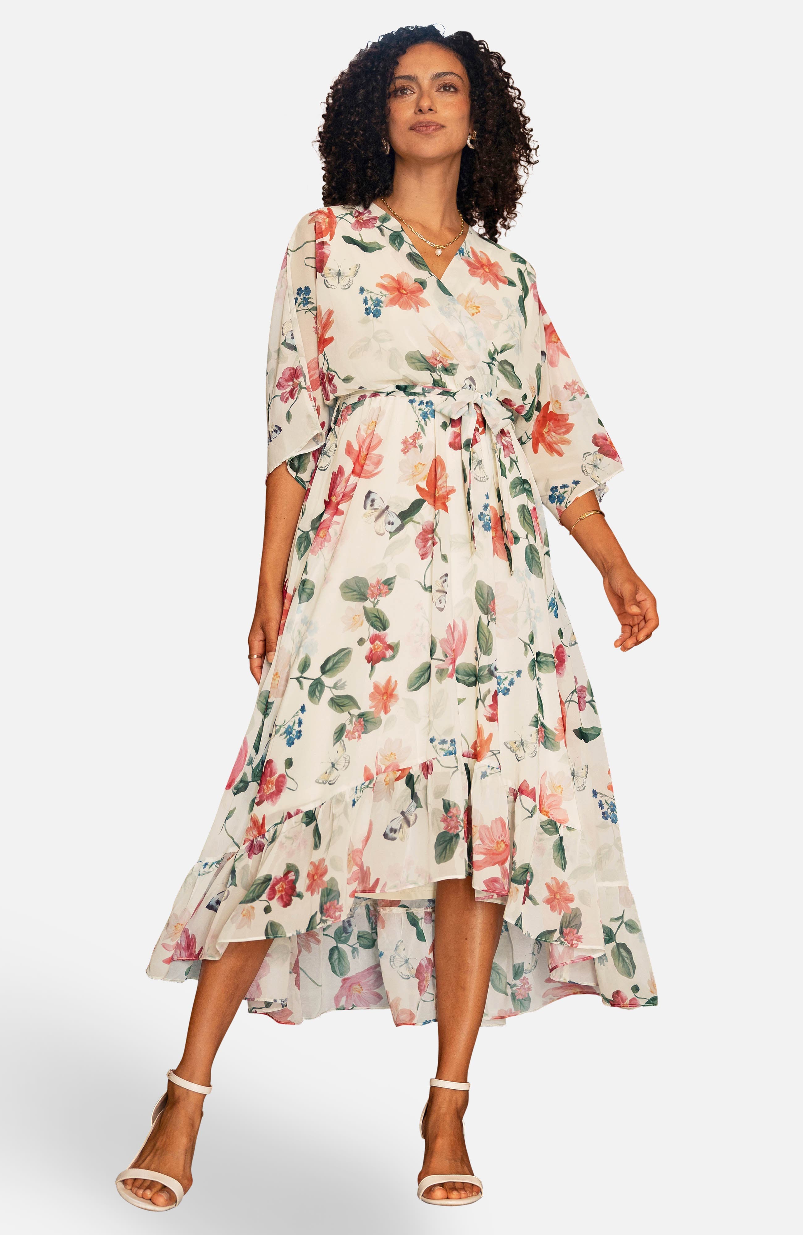 Floral Dip Hem Wrap Midi Dress - image 1