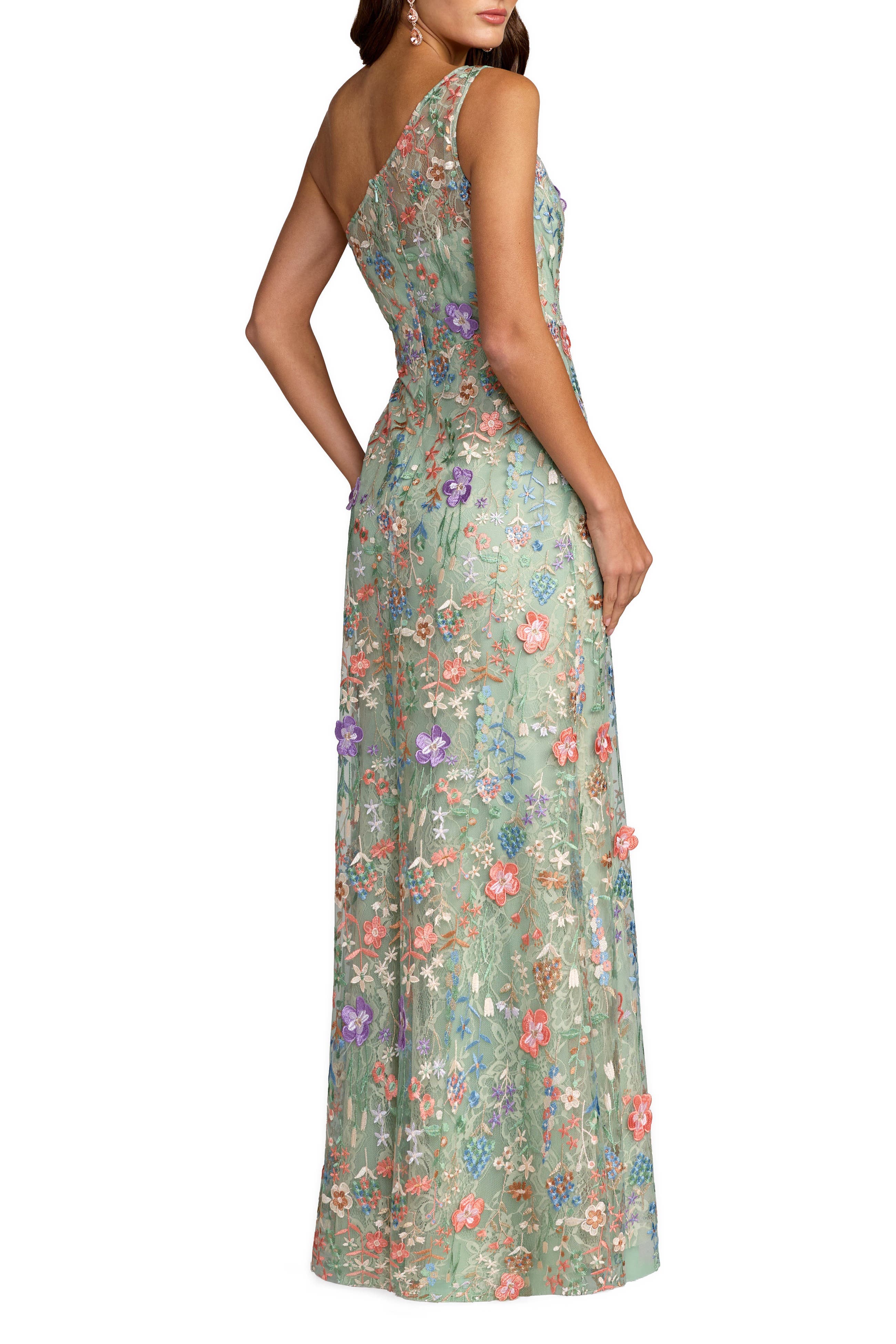 Petite One Shoulder Lace Embroidered Gown - image 2