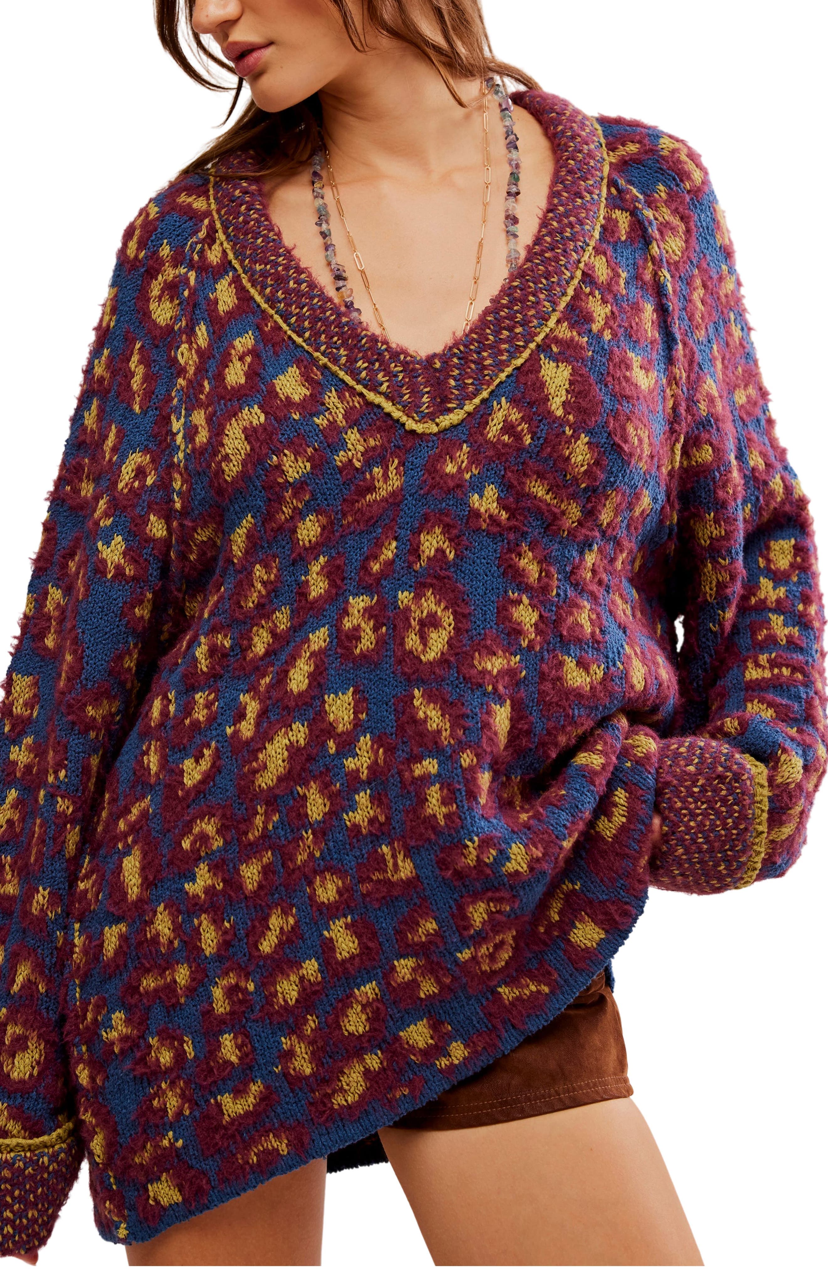 Animal Pattern Tunic Sweater - image 1