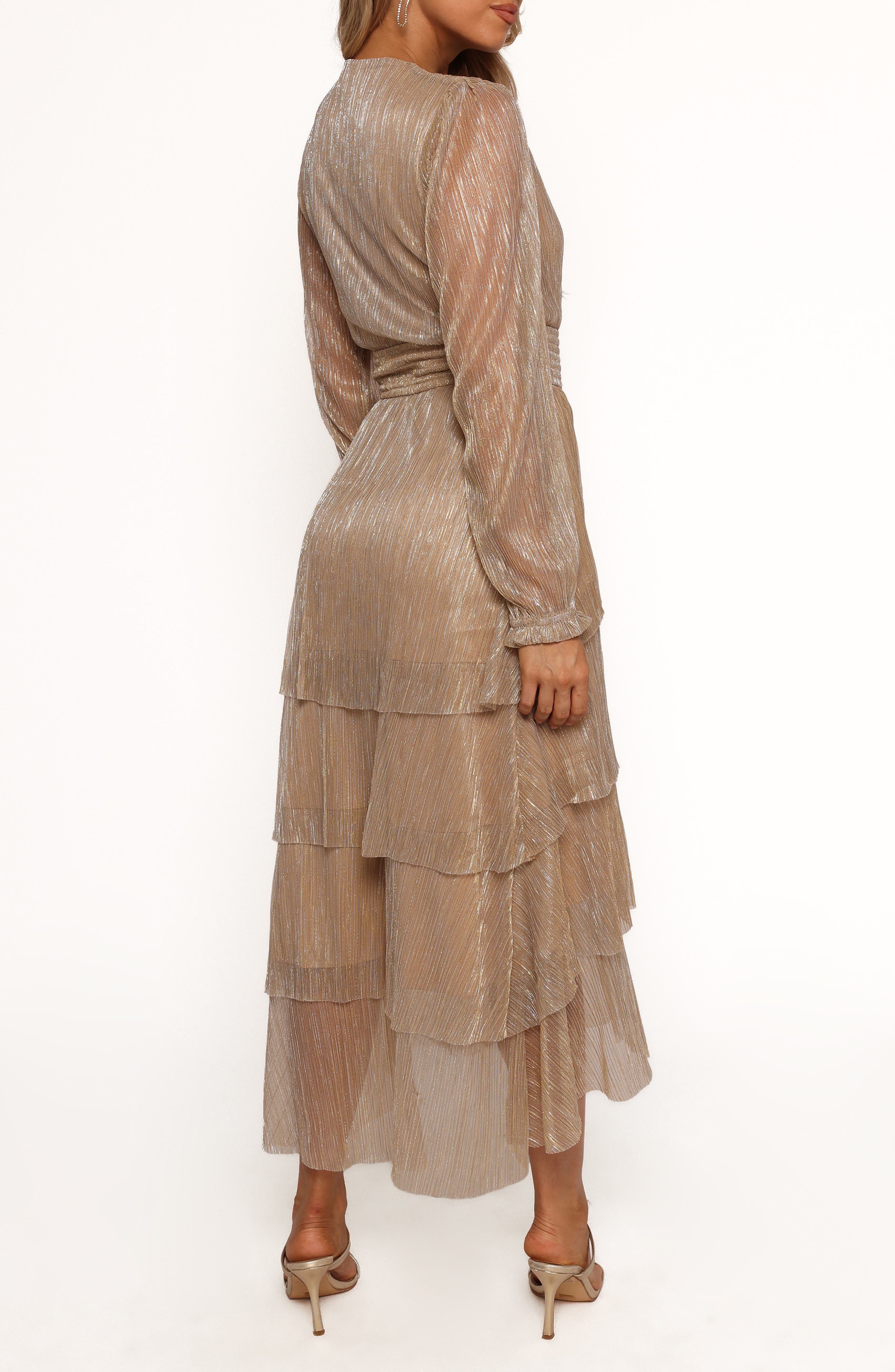 Cybil Metallic Long Sleeve Tiered Midi Dress - image 2