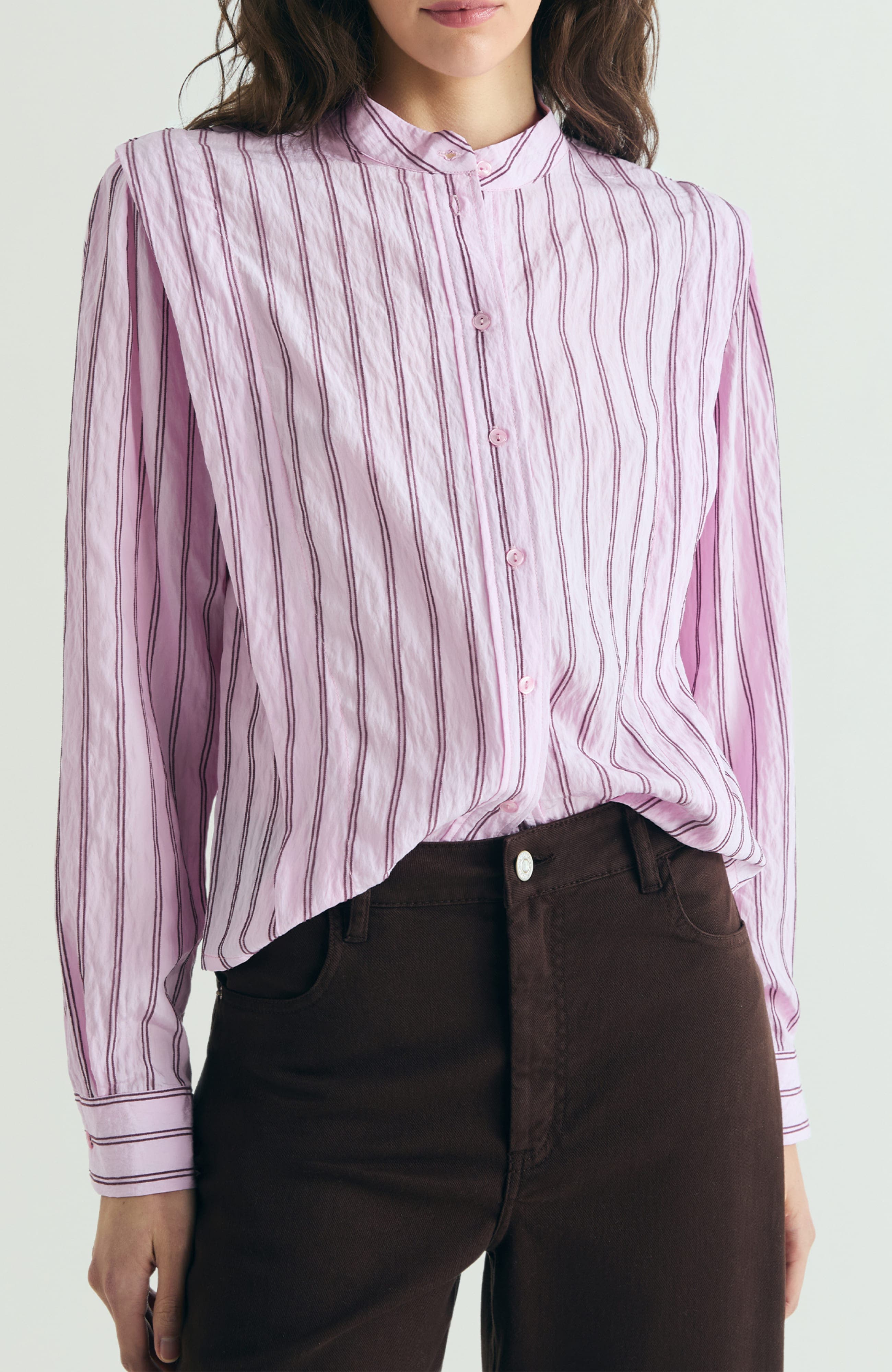 Shoulder Pad Effect Striped Shirt - image 1