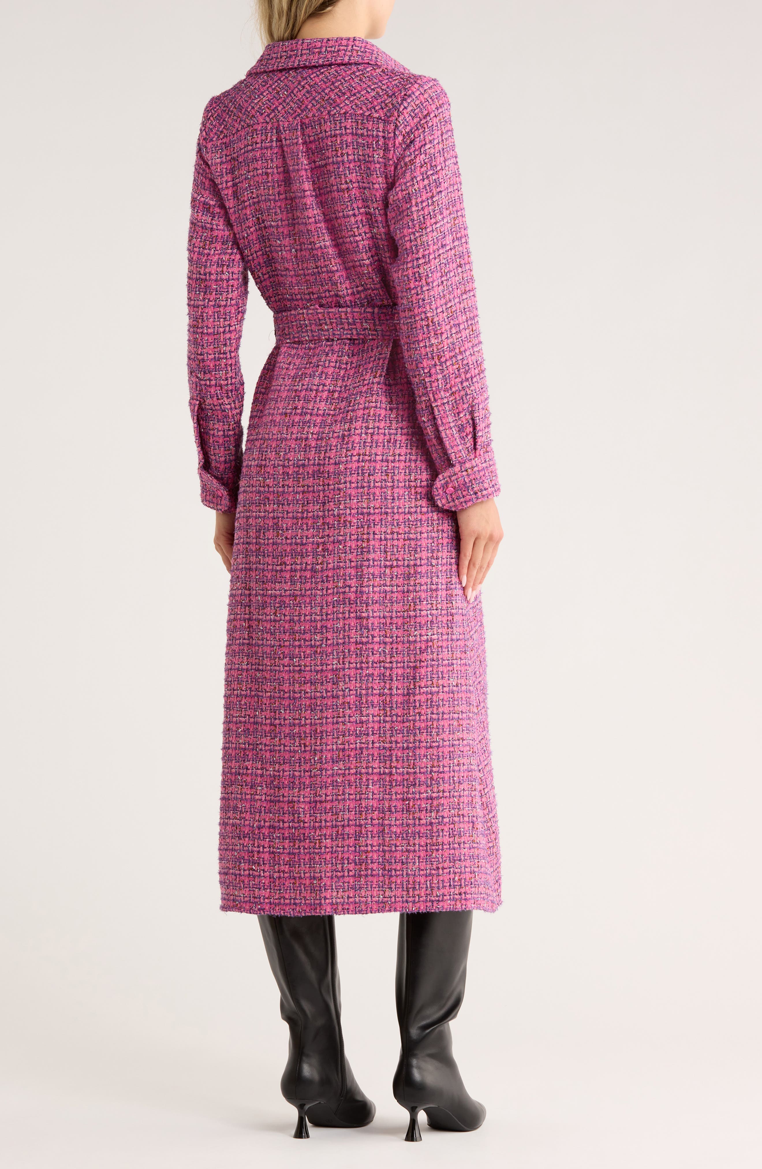 Dela Long Sleeve Tweed Shirtdress - image 2