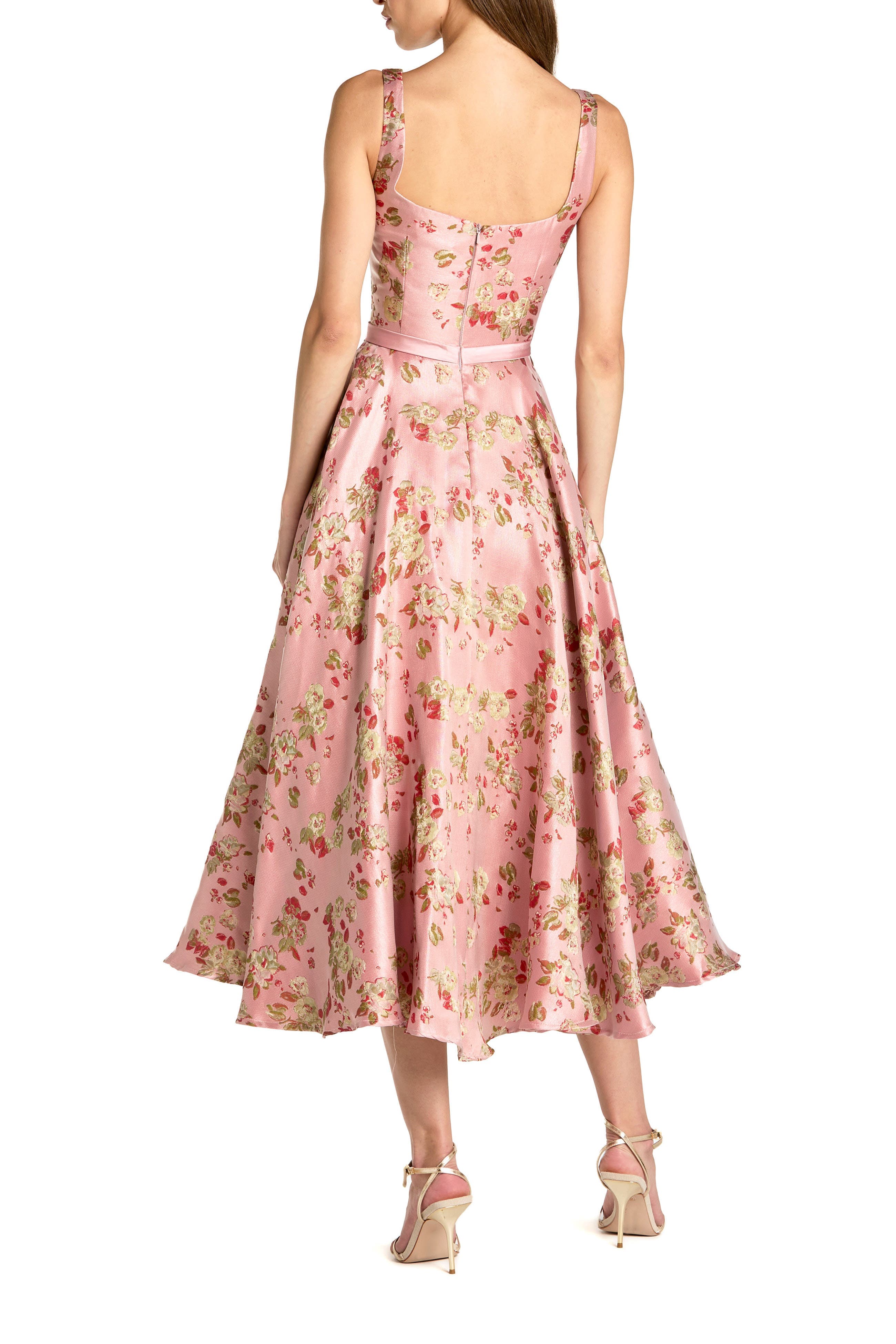Petite Pink Floral Brocade Square-Neck Midi Dress - image 2