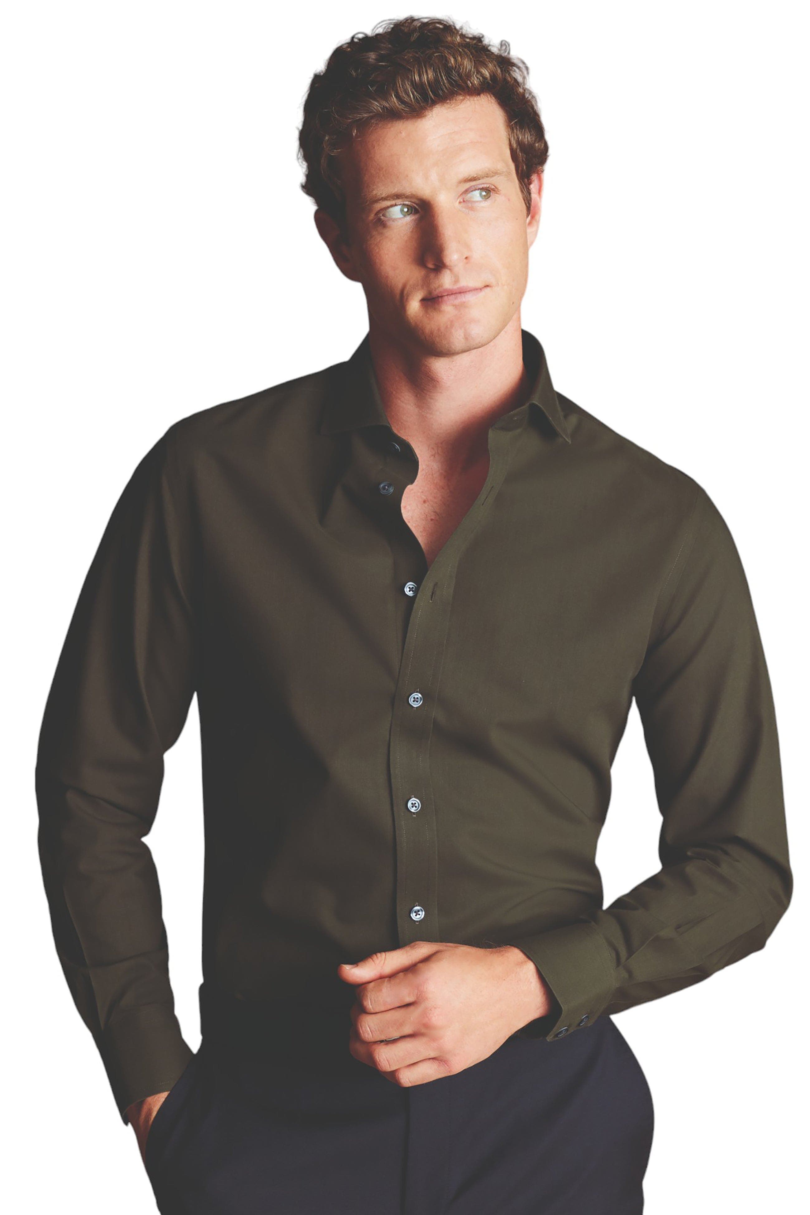 Non-Iron Poplin Cutaway Slim Fit Shirt Single Cuff - image 2