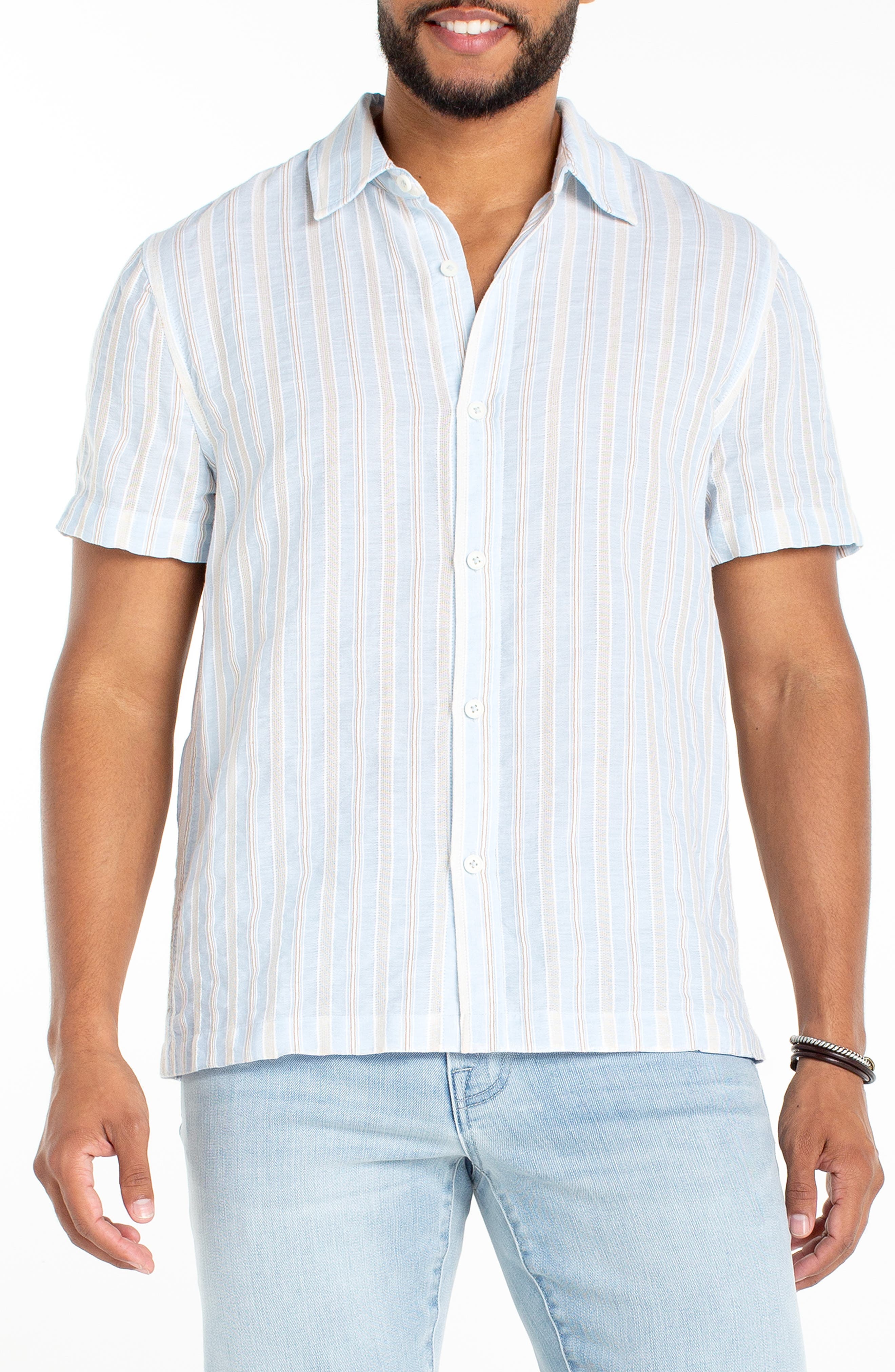 Stripe Short Sleeve Button-Up Shirt - image 1