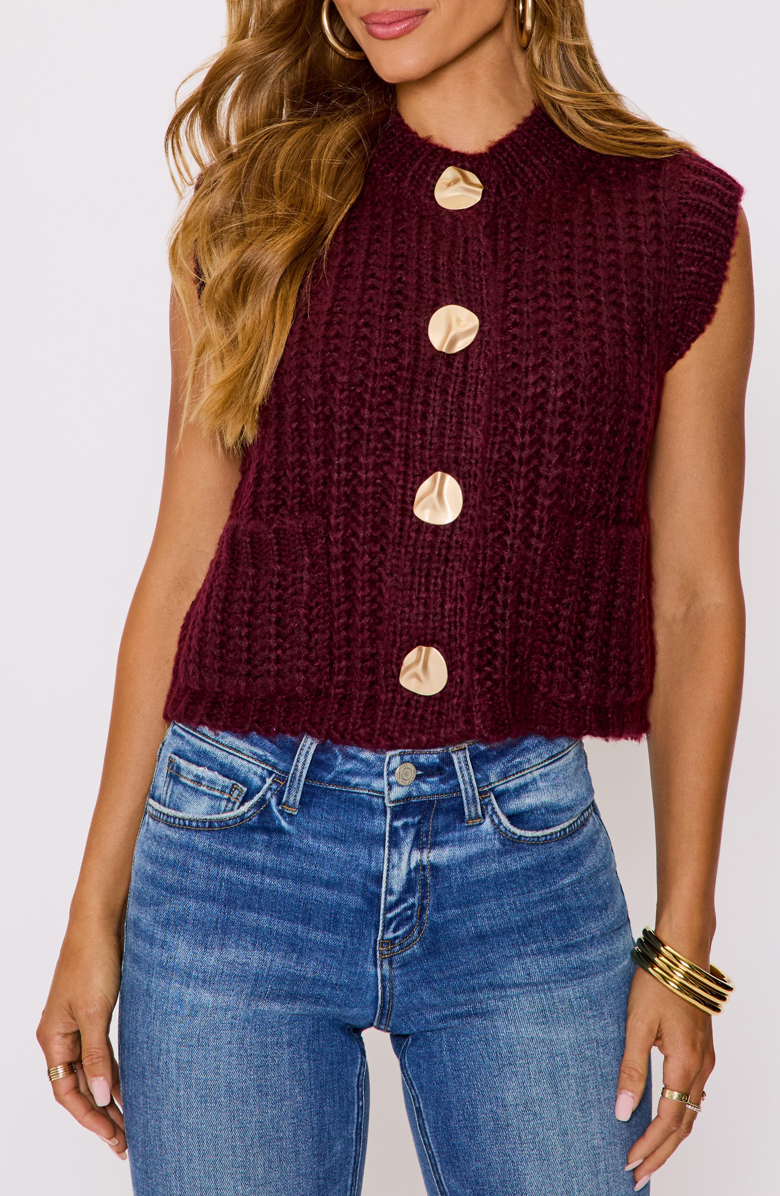 Daphne Hammered Button Sweater Vest - image 1