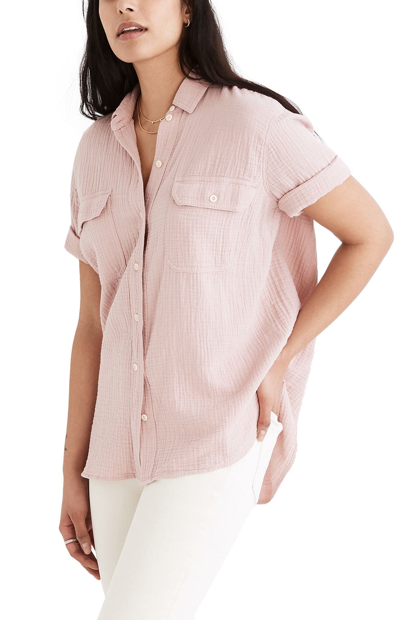 Lightspun Flap Pocket Short Sleeve Button-Up Shirt - image 1