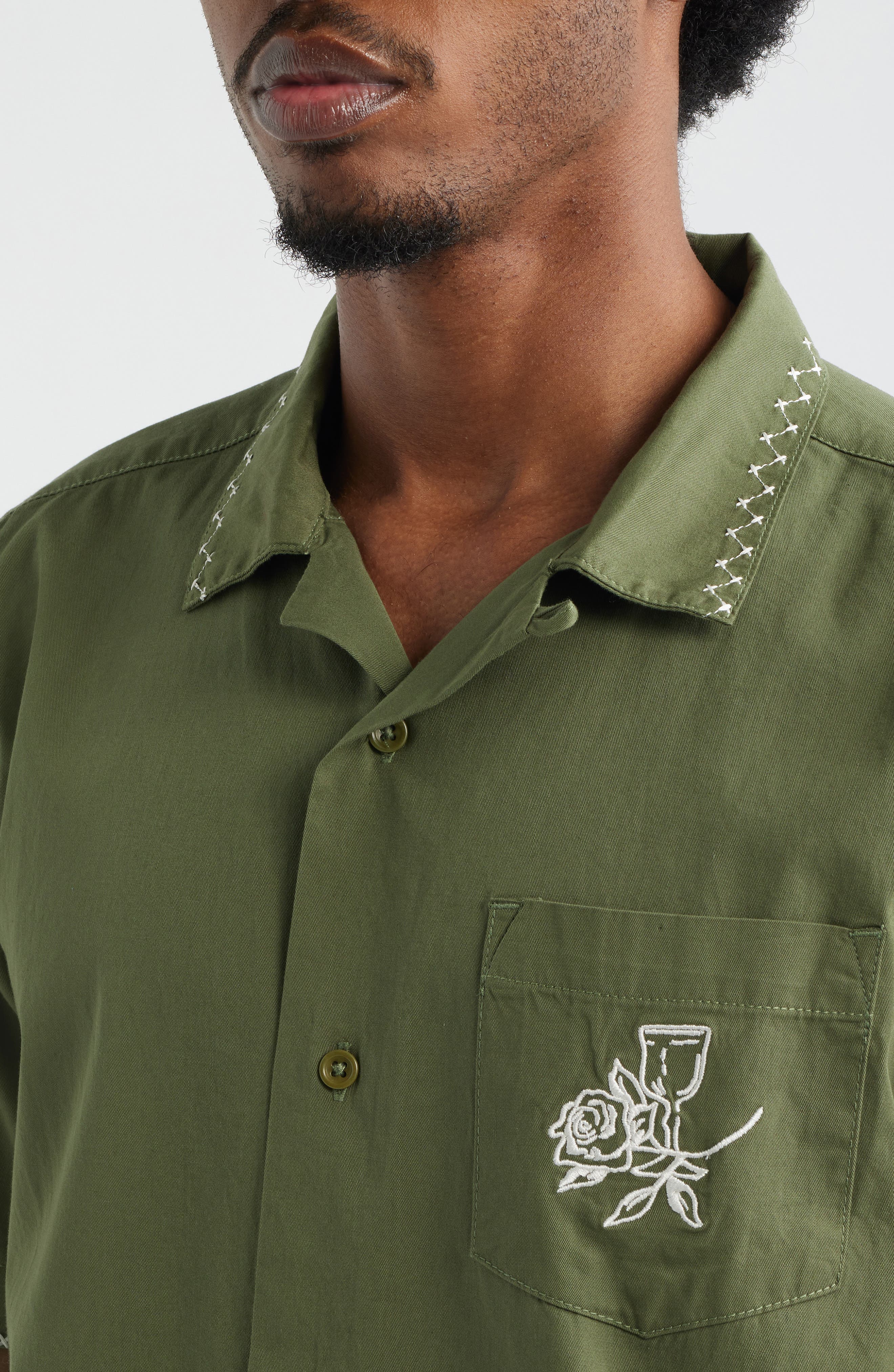 Border Embroidered Short Sleeve Button-Up Shirt - image 2