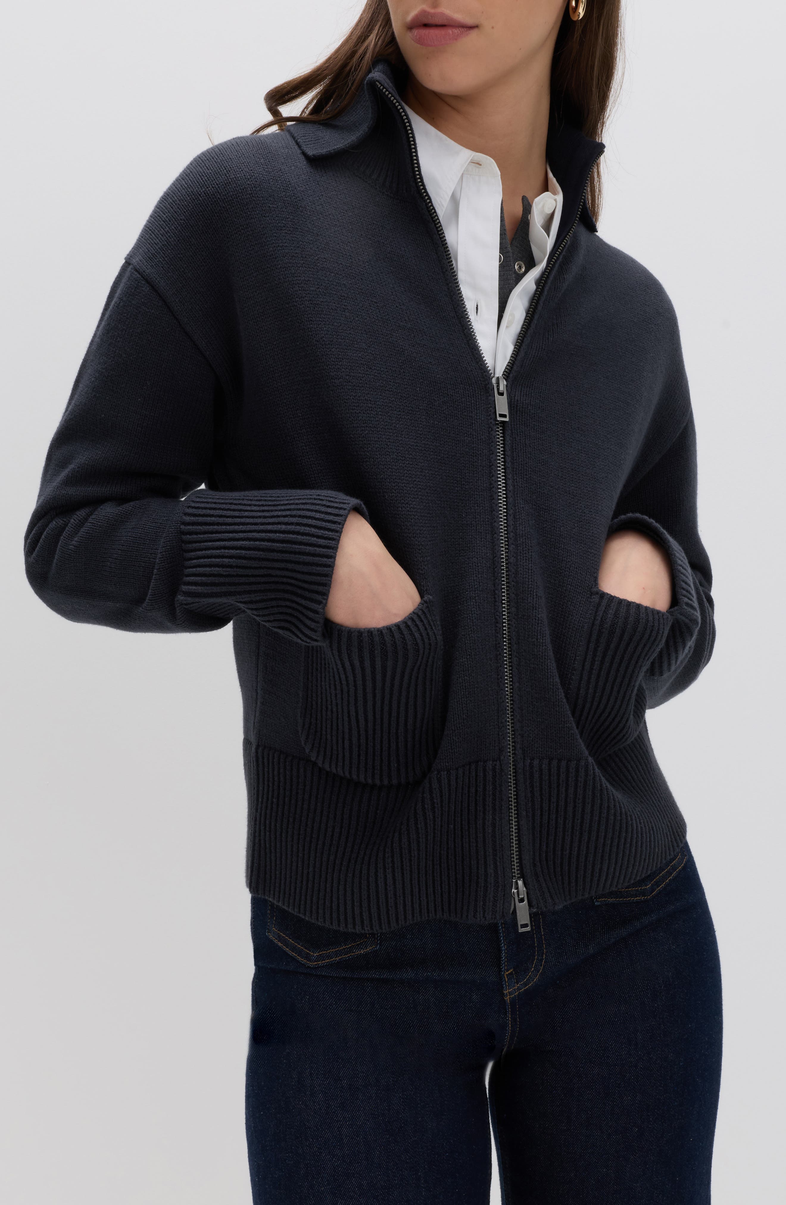 Point Collar Knit Cotton & Wool Blend Jacket - image 1